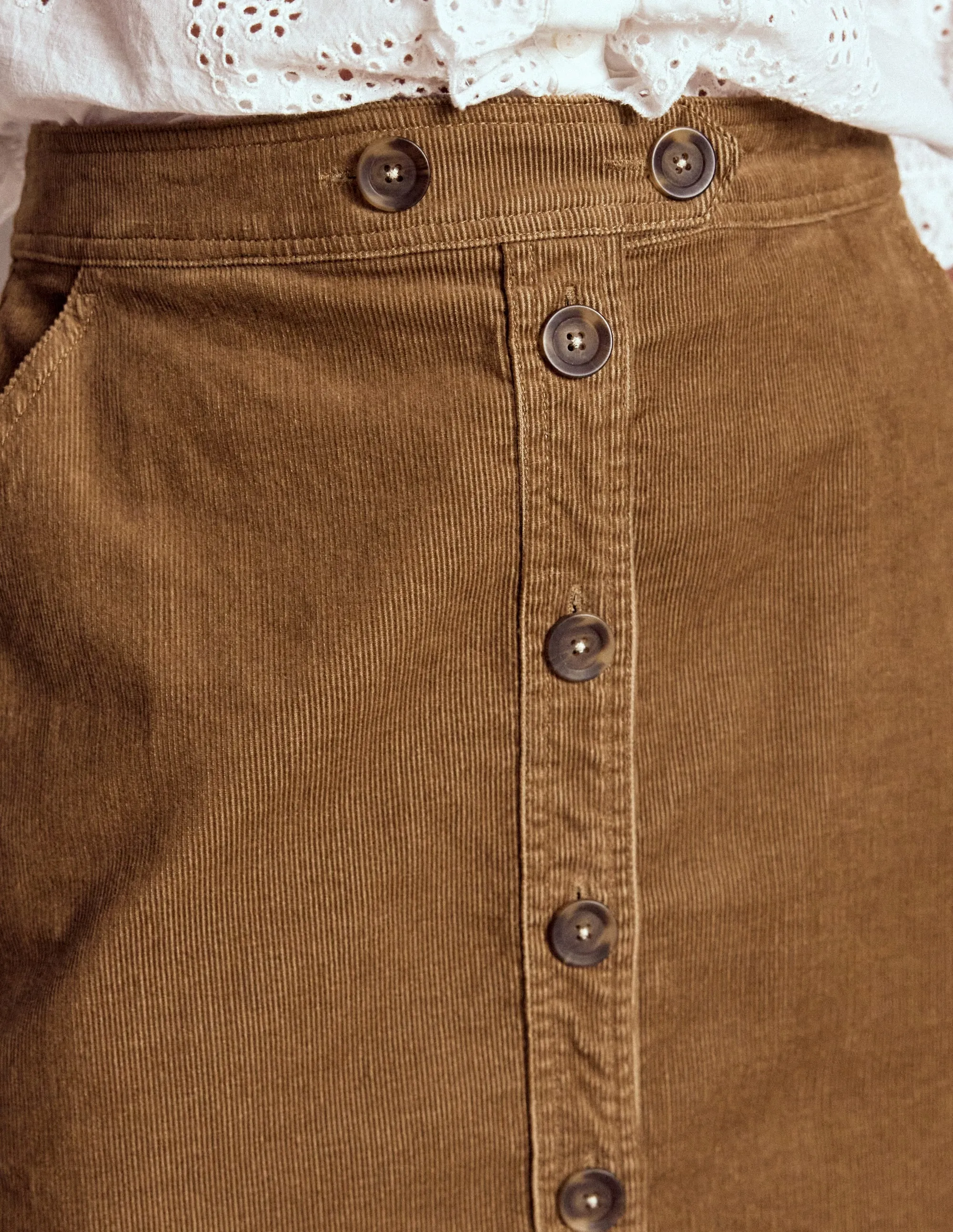 Simple Style Midi length Cecelia Cord Skirt-Latte