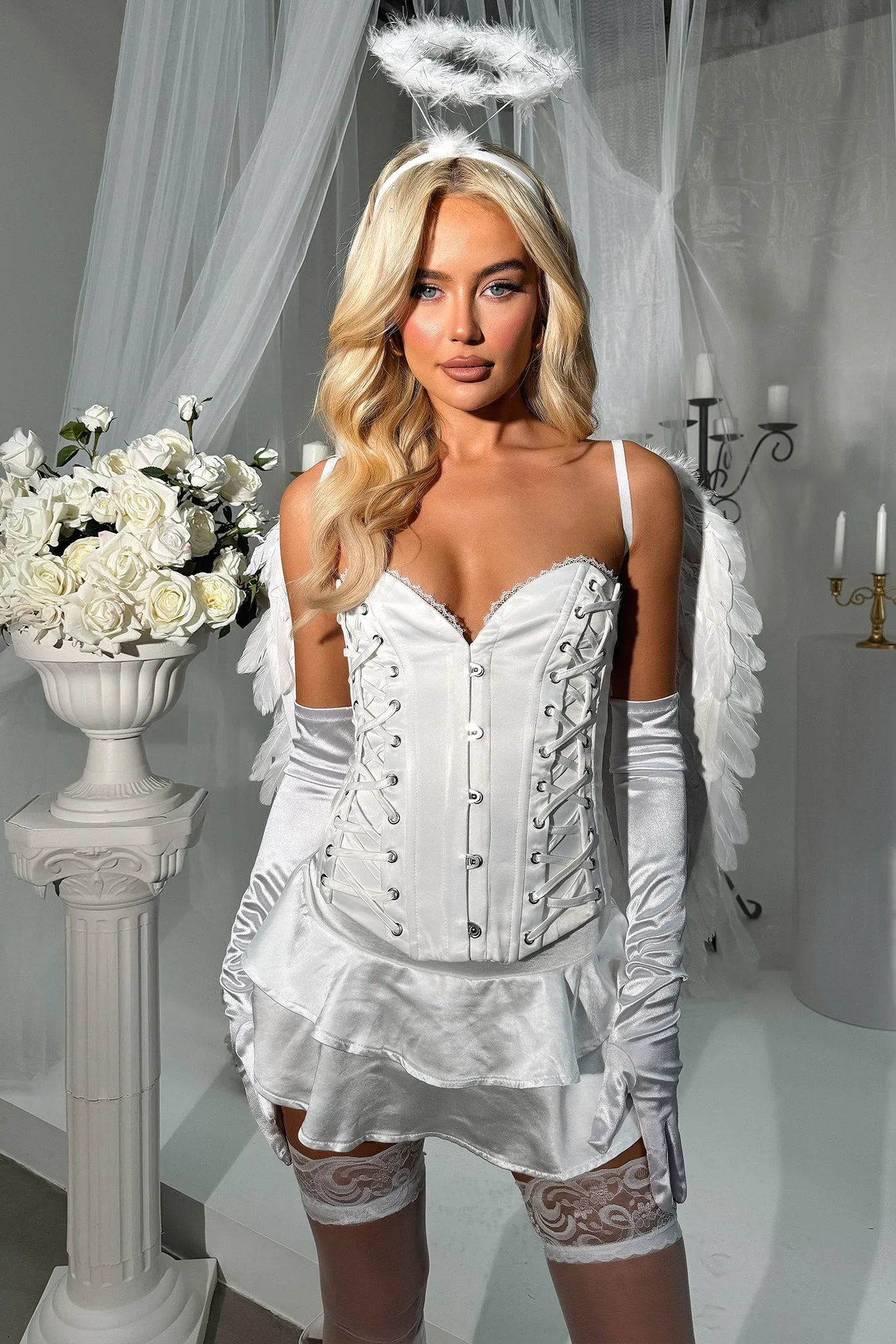 Ribbed Neckline UltraLightweight Sent from Heaven Corset - White