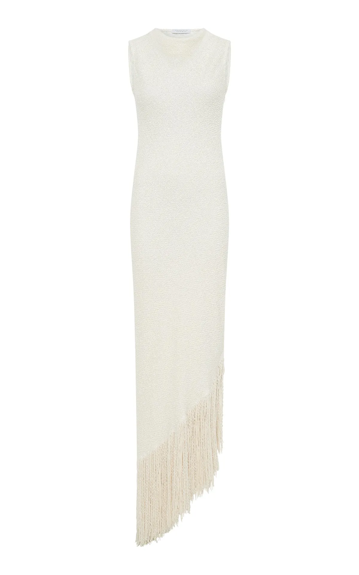 Awar Fringe Maxi Dress in Ivory Silk Boucle Kid Play StaticFree Lining
