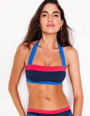 Low Profile Fastener Removable Padding Santorini Bikini Top-Navy/ Coral Punch Pink/ Blue