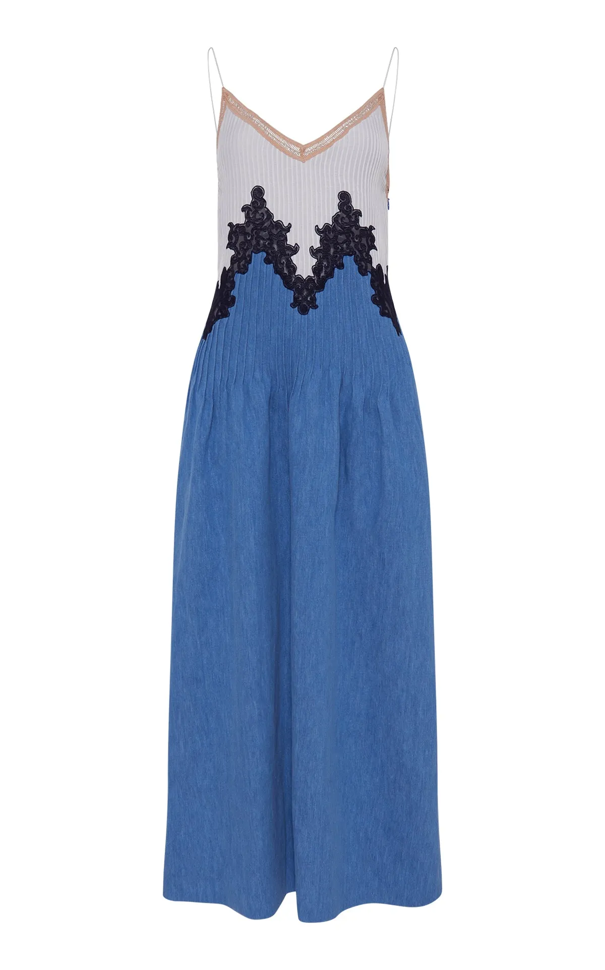 AntibacterialMaterial Althea Lace Slip Maxi Dress in Light Blue Recycled Cotton Linen Denim