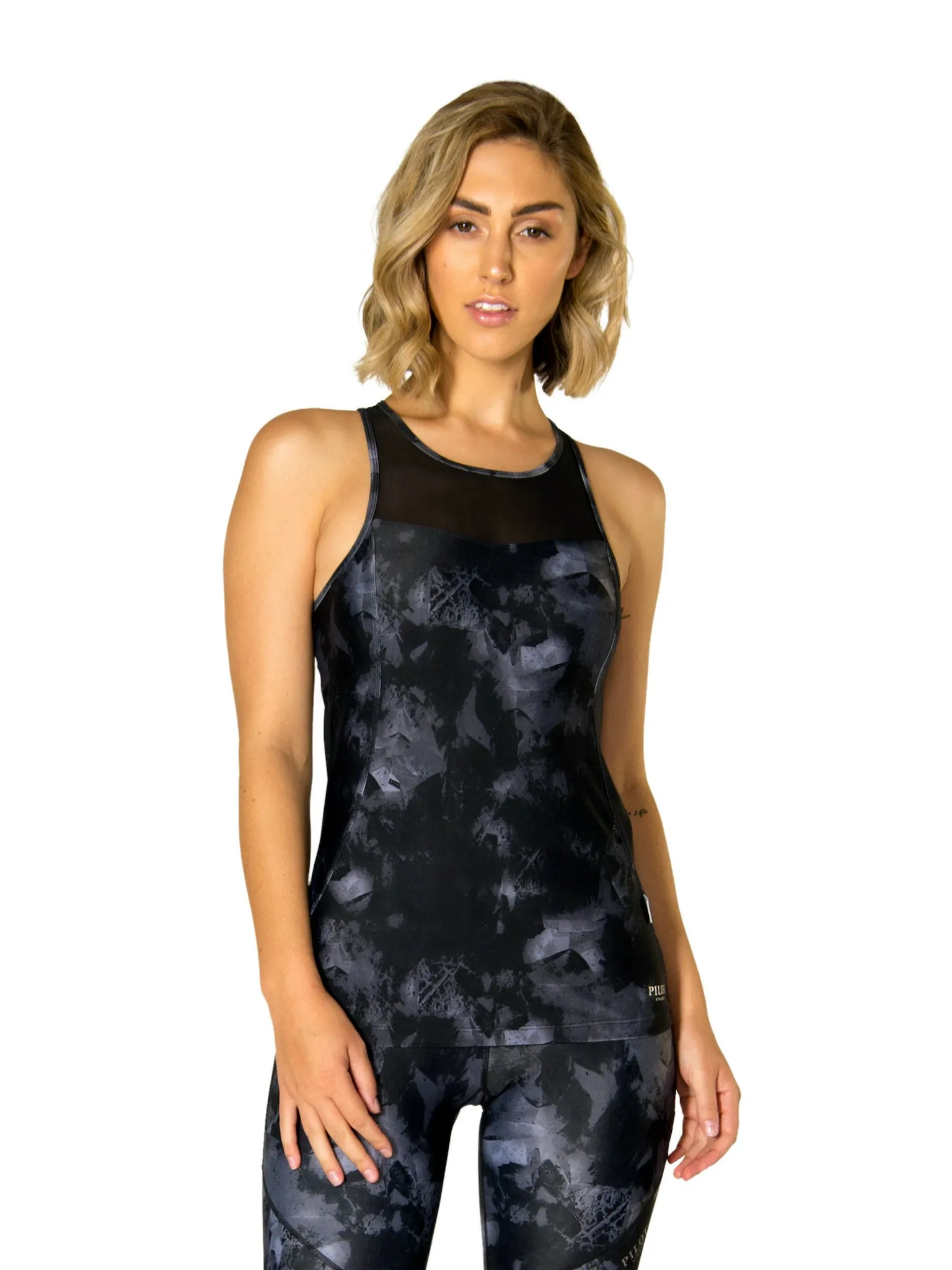 Performance Fabric Water Resistant Finish BILLIE BLACK CUMULUS MESH SINGLET