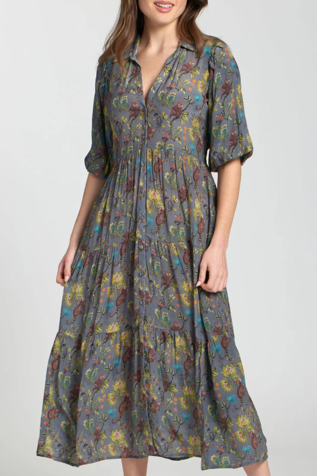 ZeroWaste Production Long Tiered Dress With Elbow Sleeves