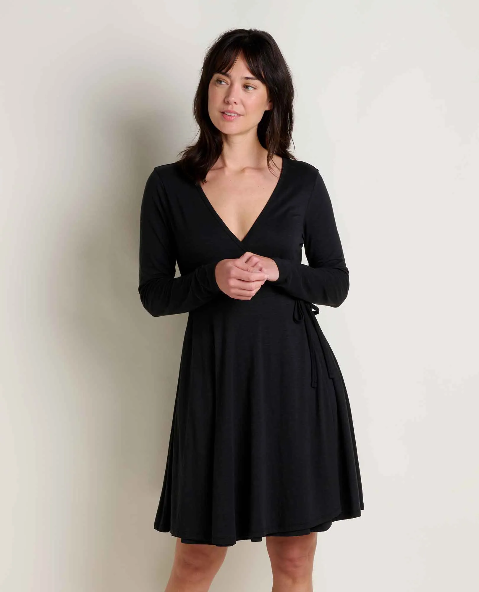 Freesia Long Sleeve Wrap Dress DoubleStitchedEdges Recycled Polyester Blend
