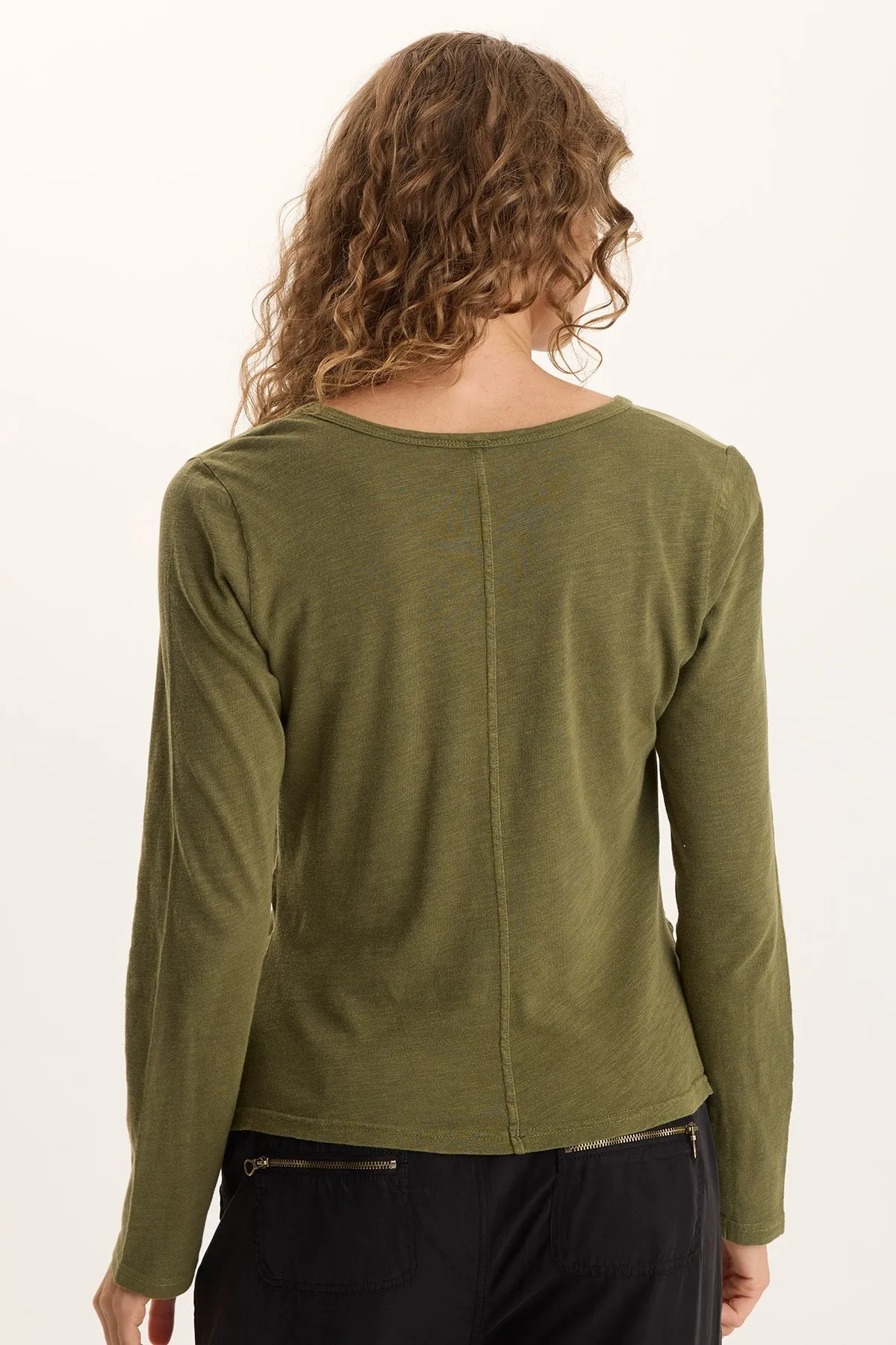 Ketti Long Sleeve Twill/Jersey Ruched V-Neck Story Mood