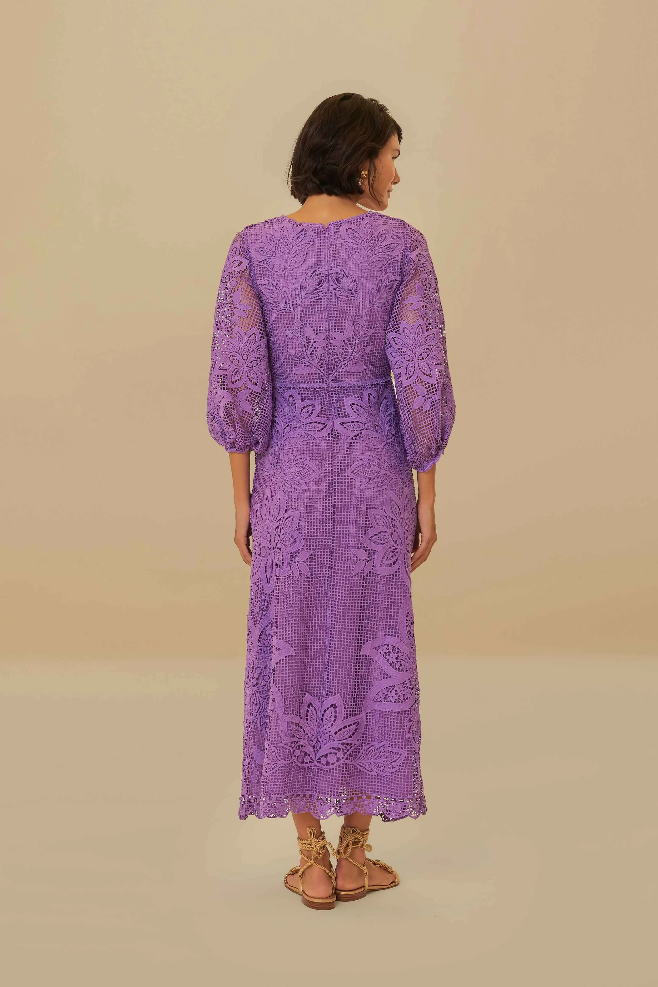 Self Love Fashionable Design Lilac Guipure Cut-Out Midi Dress
