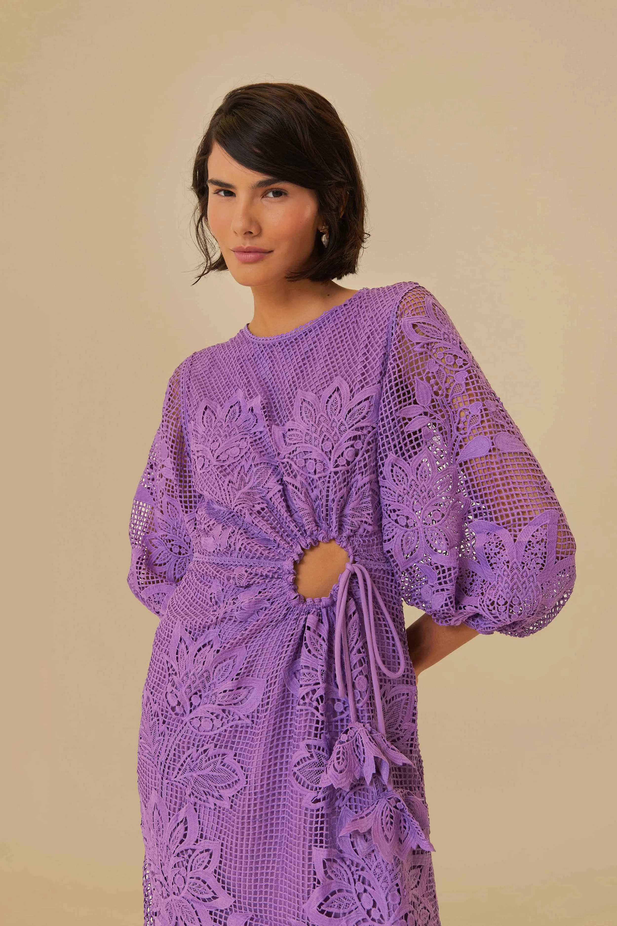 Lilac Guipure Cut-Out Midi Dress Ruby Shine All-day wear midi