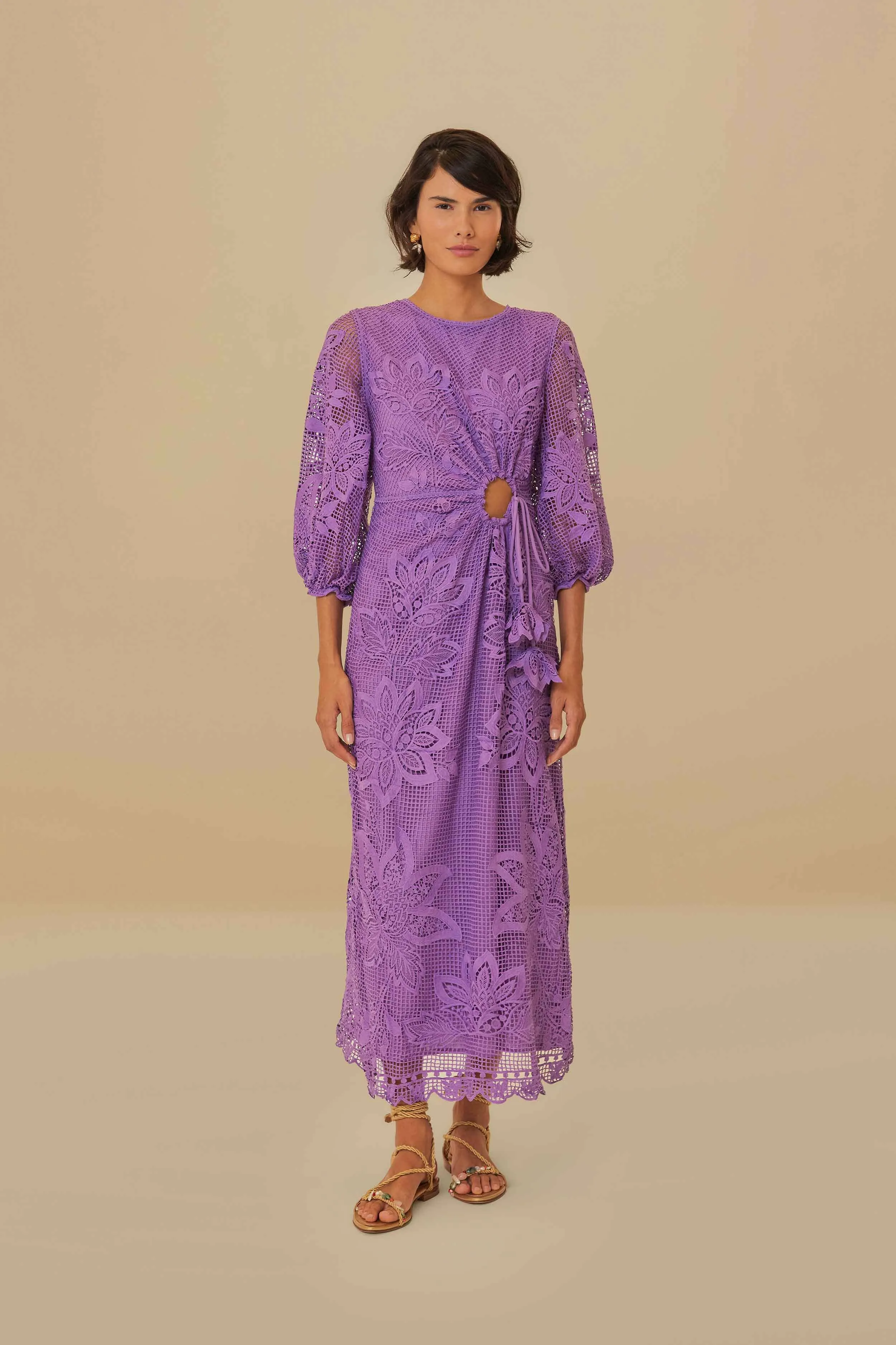 Lilac Guipure Cut-Out Midi Dress Perfect outdoor event dress Castle Gate