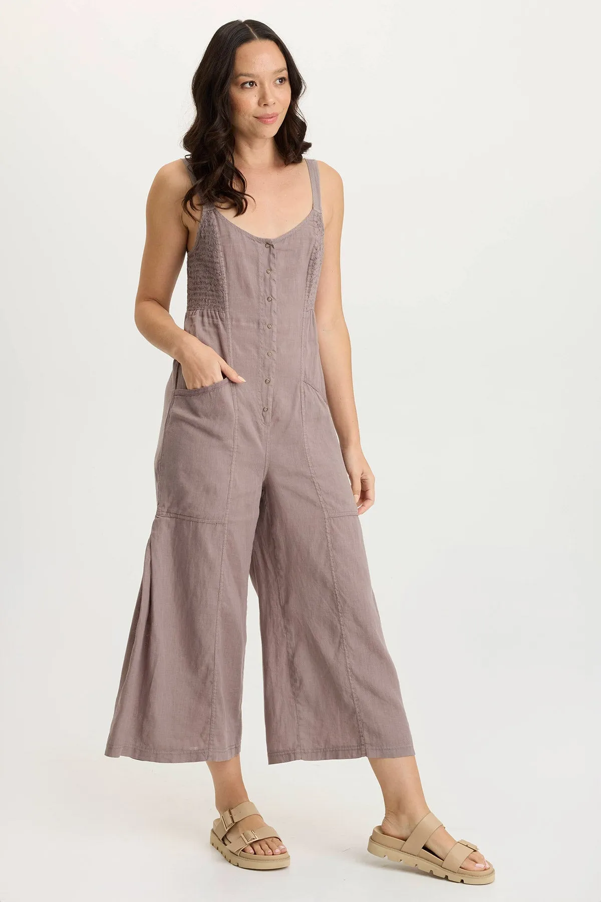 StaticResistantLining Leoda Linen Snap-Up Jumpsuit