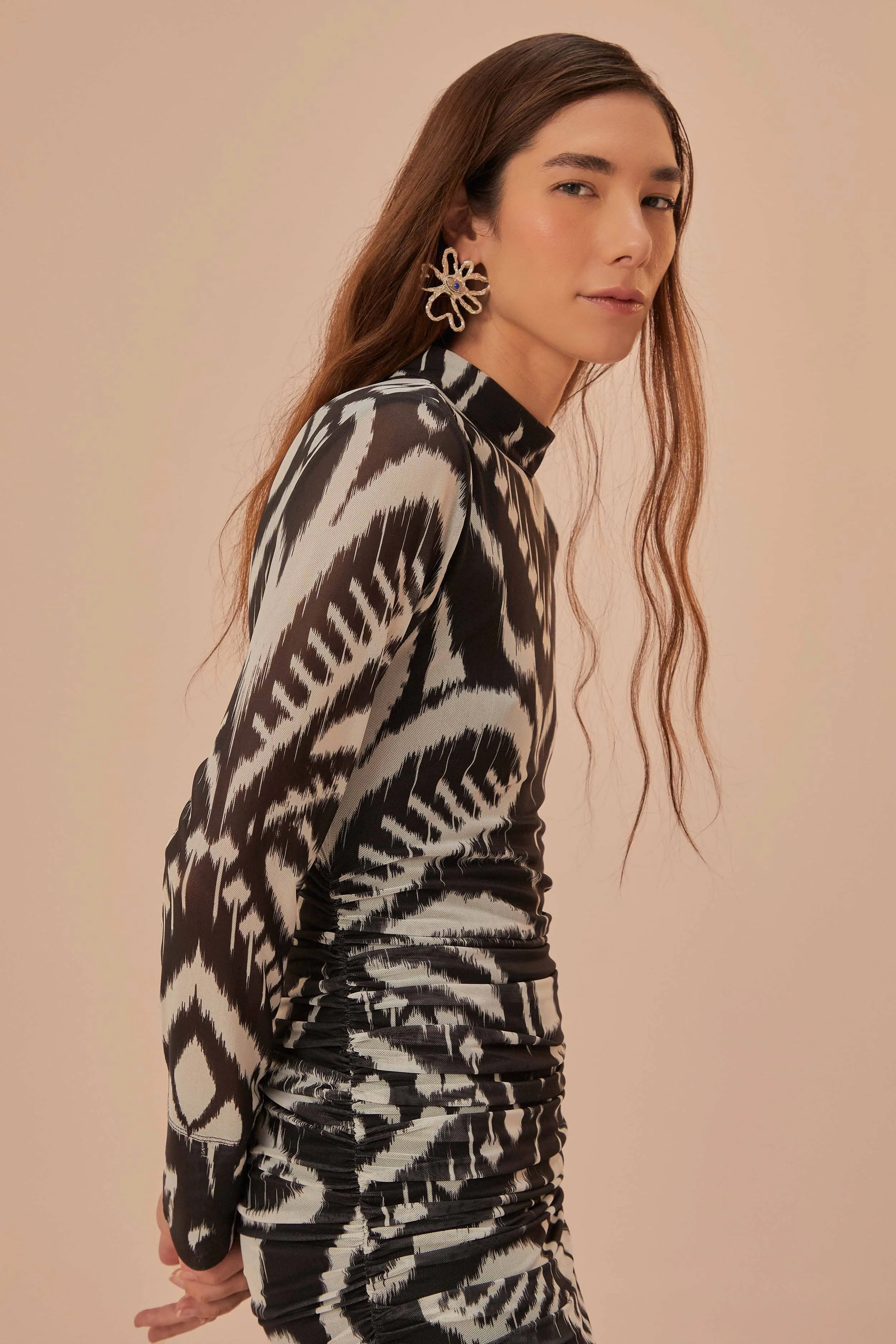 Easy Travel Spring Tone Pineapple Ikat Black Tulle Midi Dress