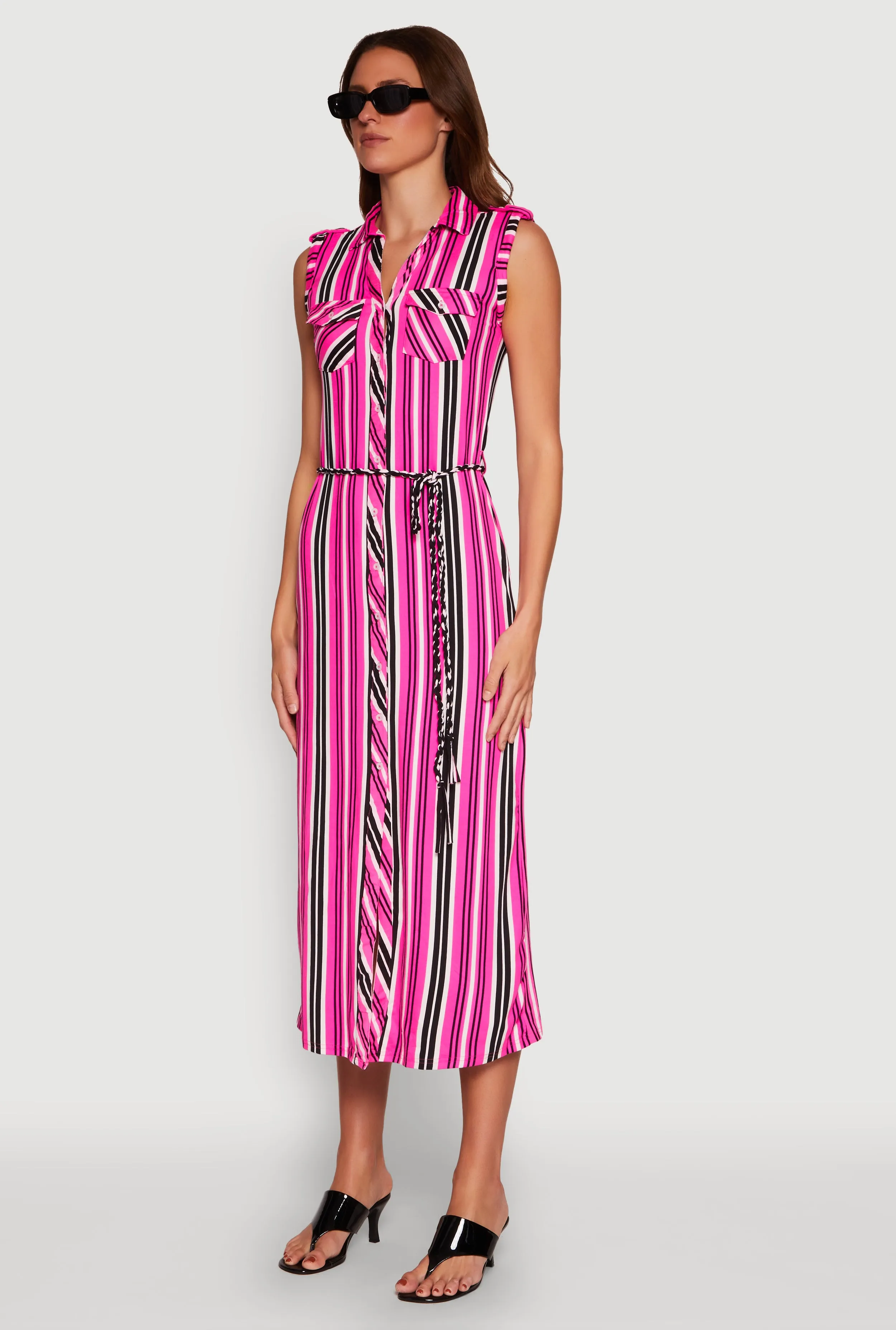 Sleeveless Striped Shirt Dress Animal Print Evening party maxi