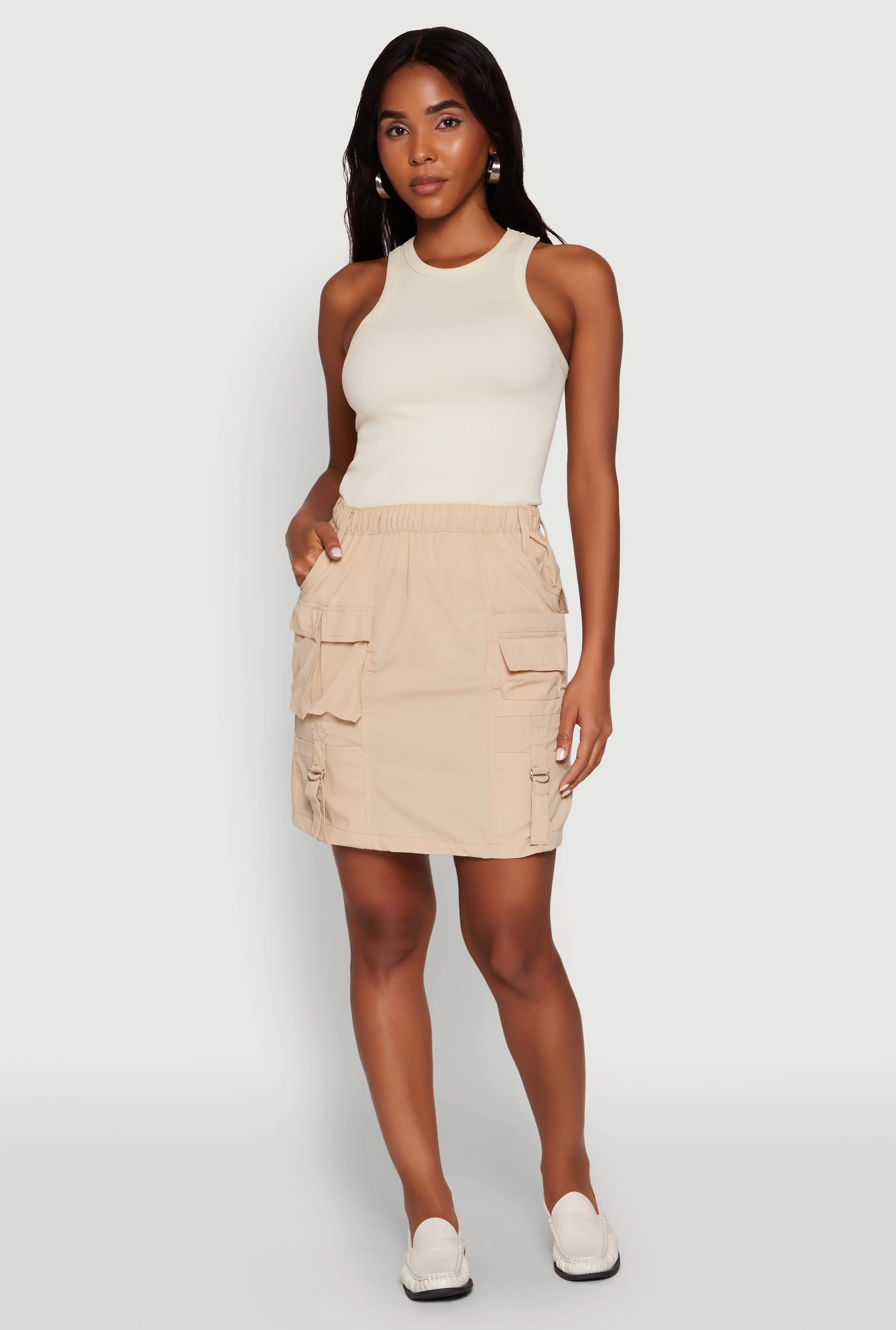 Fashion Pulse Nylon Tabbed Cargo Mini Skirt