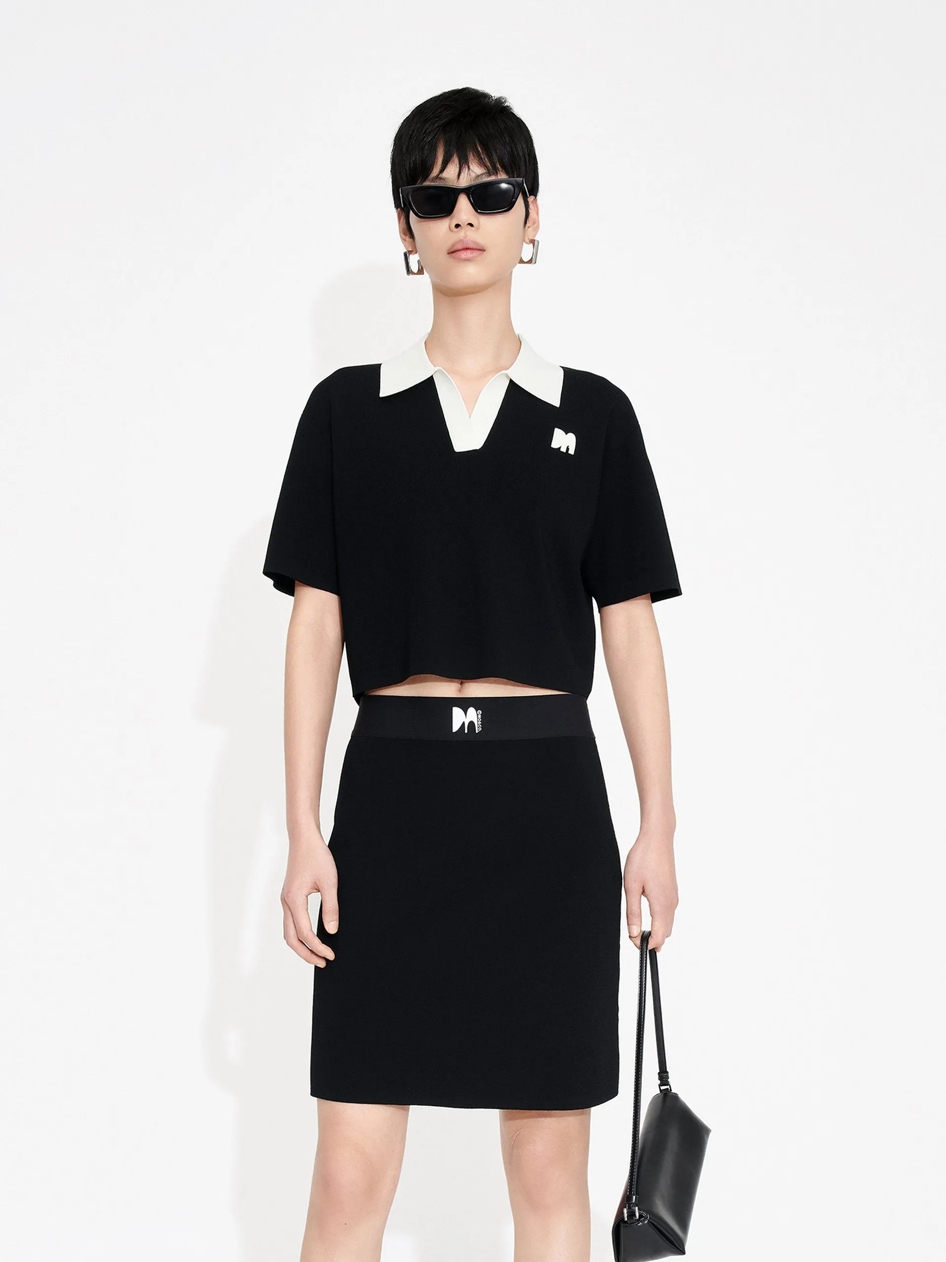 Elegant short cocktail dress Roll Up Sleeve Adaptation Cropped Top and Mini Skirt Set
