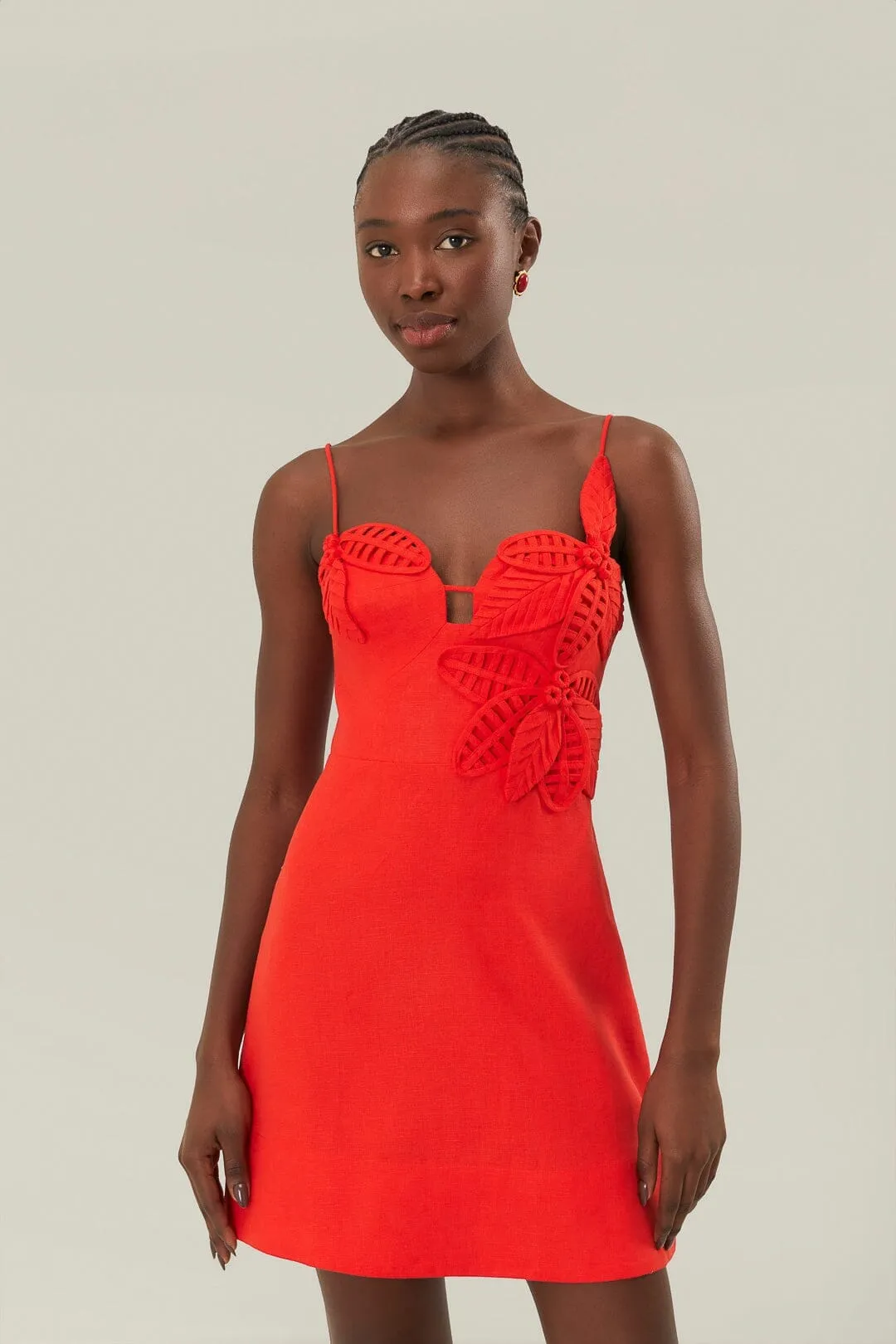 Stage Glow Sassy Look Red 3D Flower Bodice Mini Dress