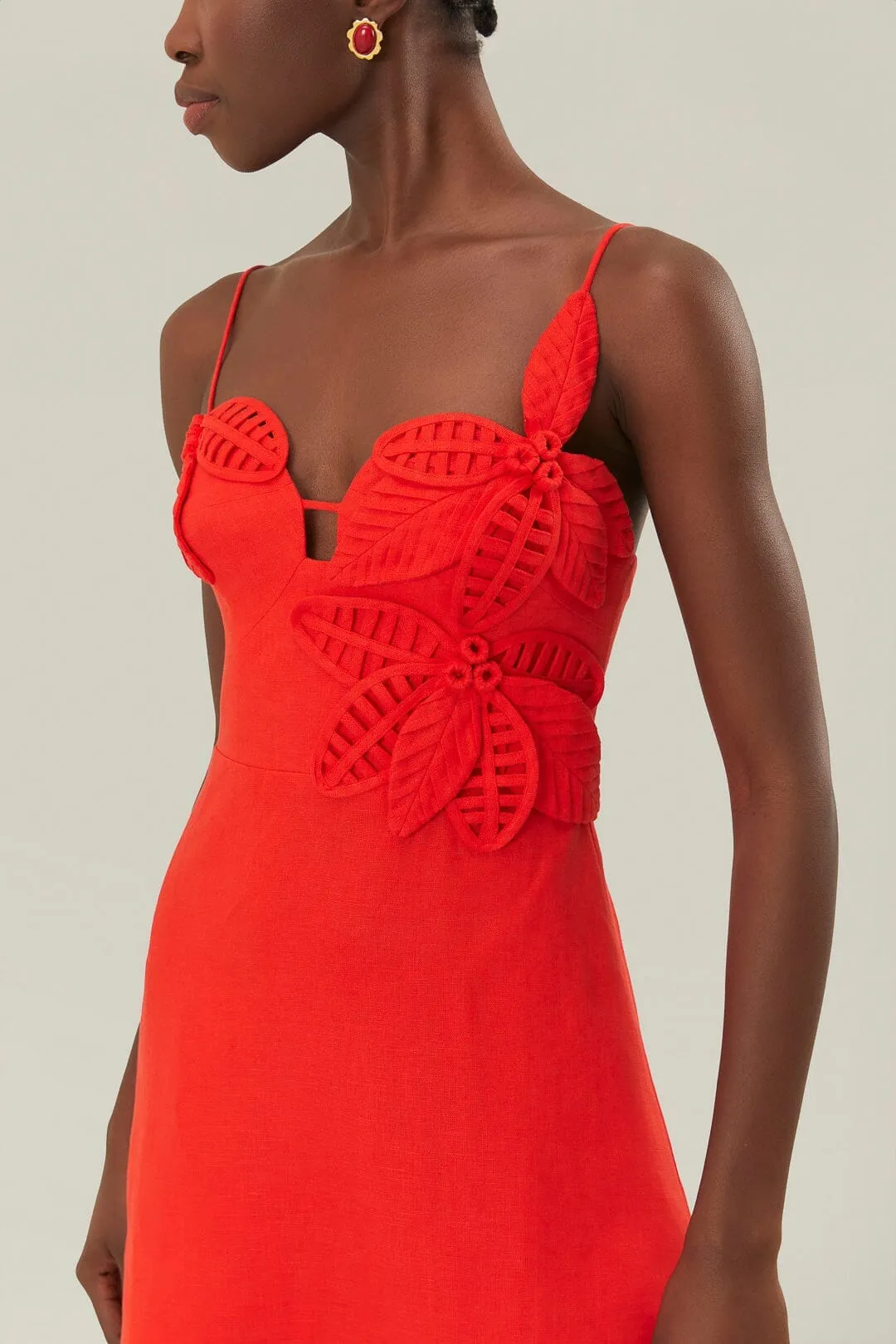Birthday Bash Chic Prints Red 3D Flower Bodice Mini Dress
