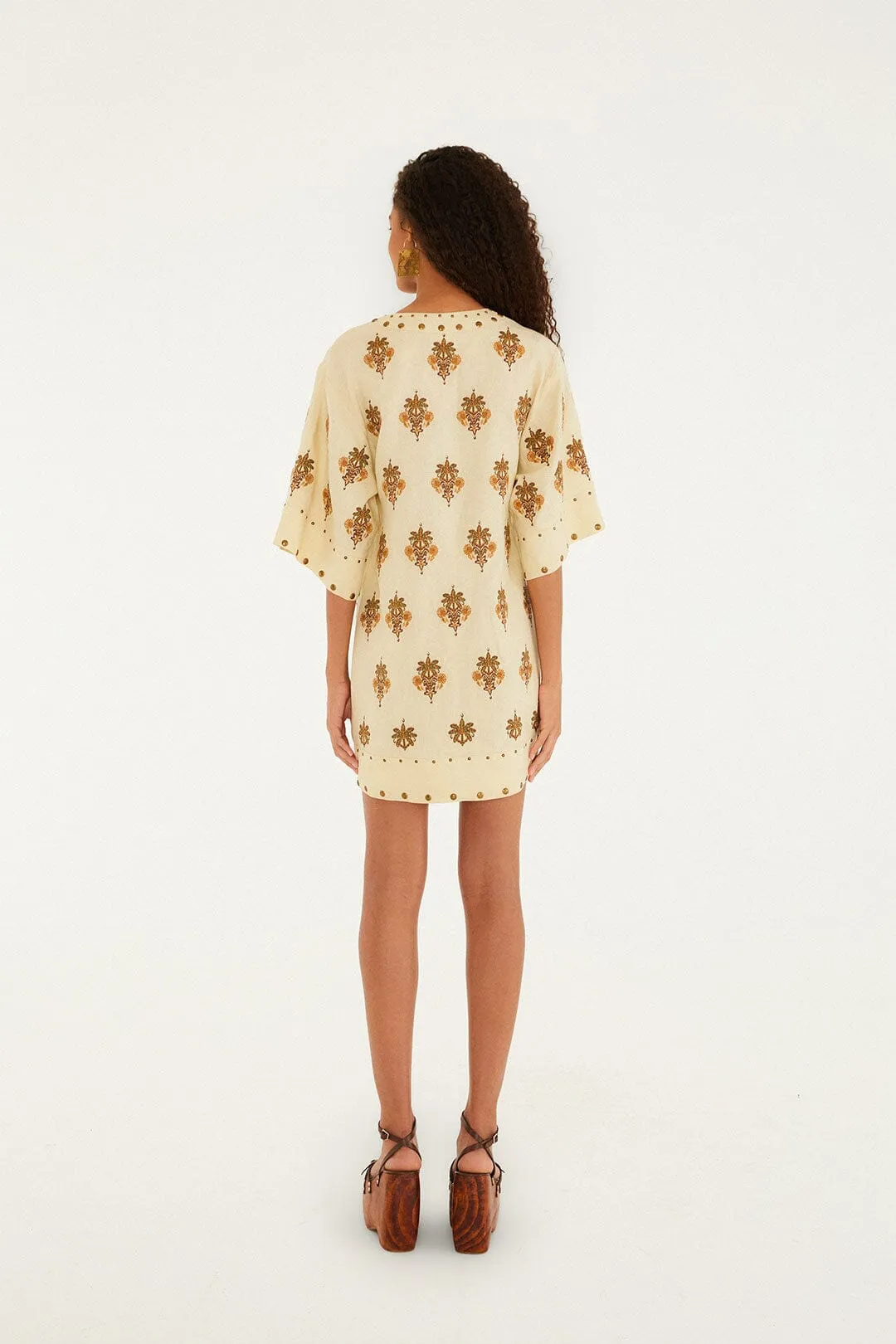 Sand Coconut Tree Tapestry Euroflax? Premium Linen Mini Dress Loud Edge Party Glow