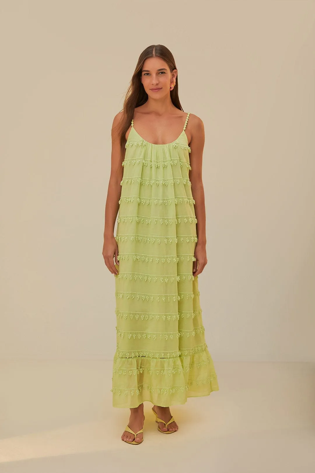 Coral Reef Green Trimmed Maxi Dress