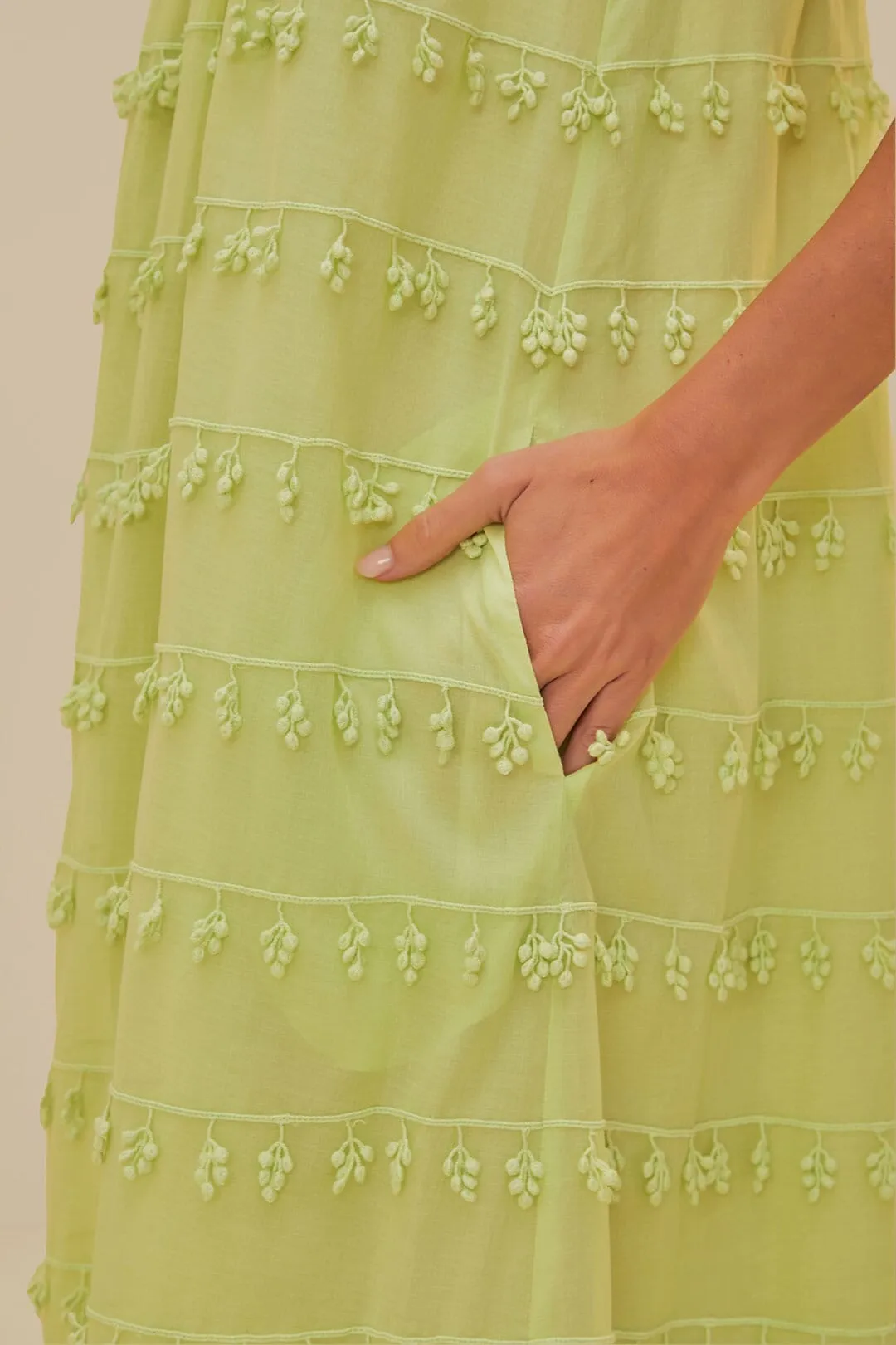 With its timeless design this dress is perfect for both casual and formal wear Green Trimmed Maxi Dress