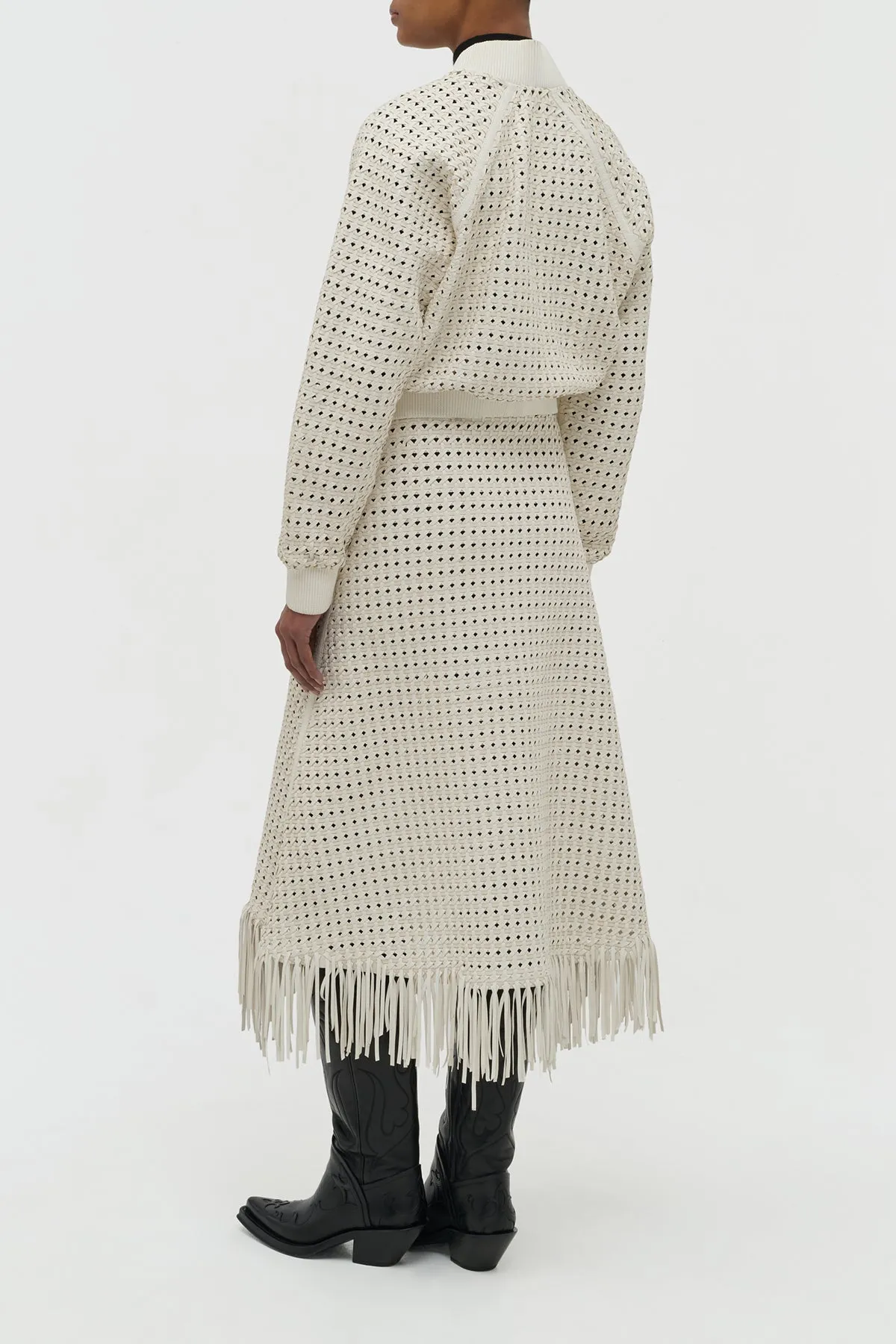 Bennie Midi Skirt in White Woven Leather Zero Core AntiPillingTechnology