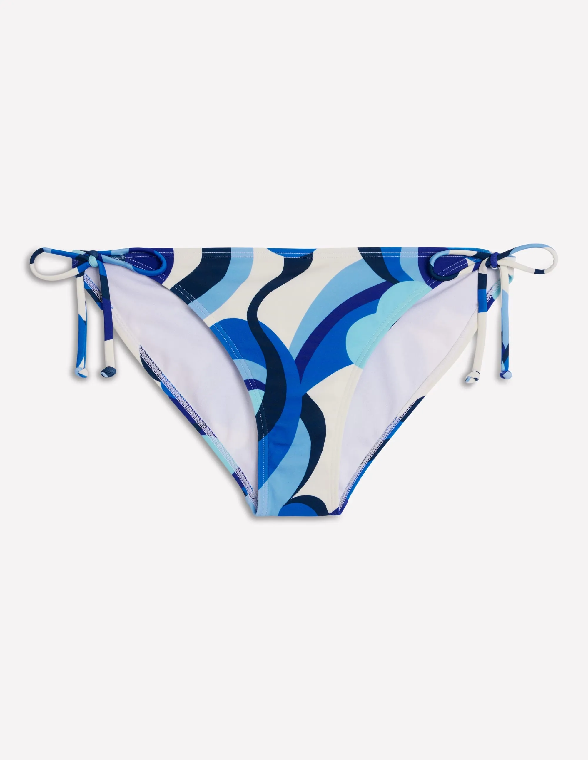 Symi String Bikini Bottoms-Blue, Abstract Swirl Anti Fade Coating Built In Ties