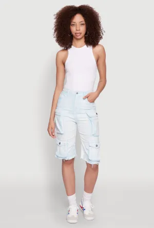 Athletic Wear Daisy Acid Wash Raw Hem Utility Bermuda Shorts
