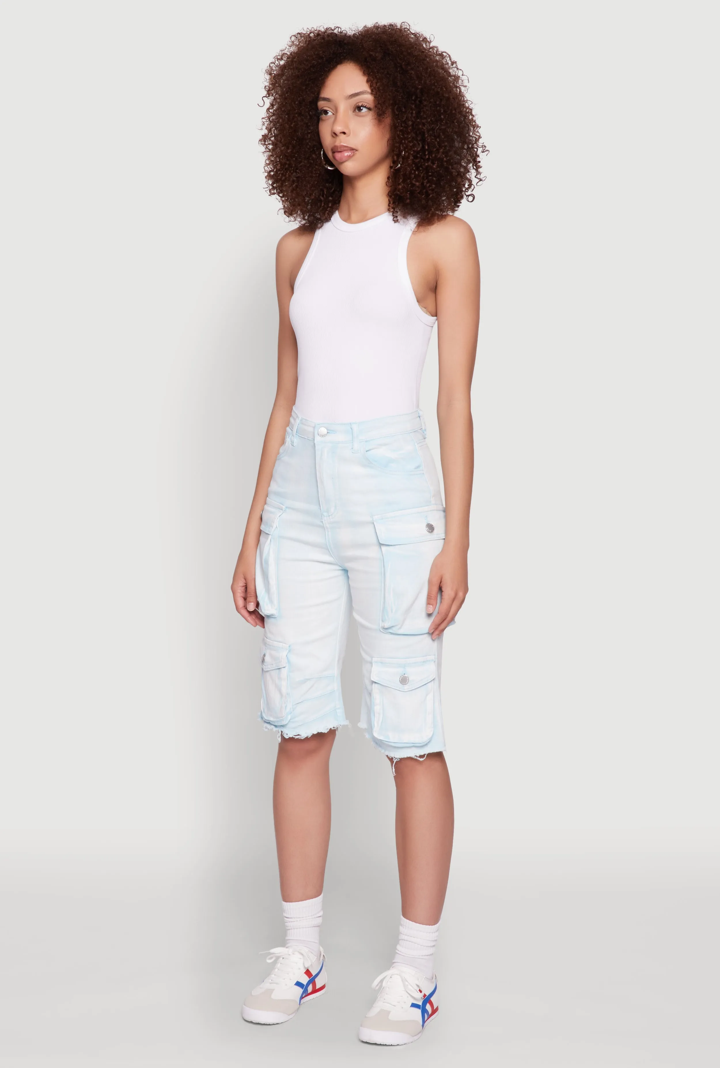 Daisy Acid Wash Raw Hem Utility Bermuda Shorts present for him moisture - wicking