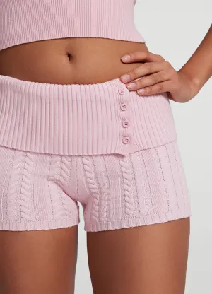 Multi Panel Construction Cable Knit Micro Shorts