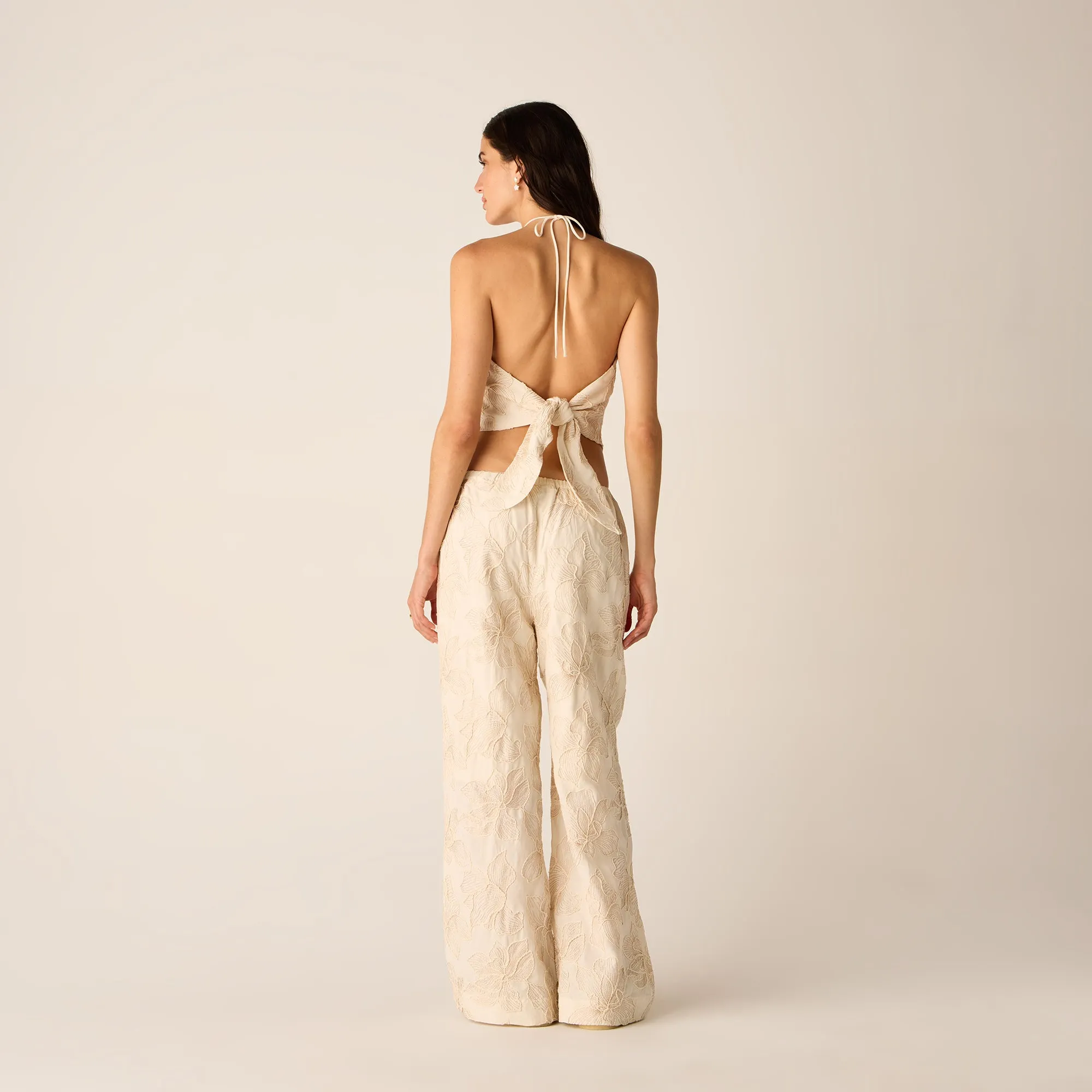 Kith Women Kumi Floral Embroidered Halter - Sandrift conductive Stretchable Material