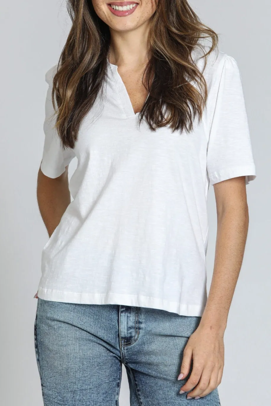 Split Neck Tee With Short Sleeve Rustic Ease LowMaintenance