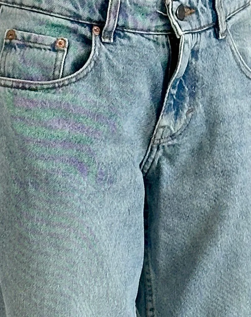 Roomy Extra Wide Low Rise Jeans in Washed Blue Green Champion Glow