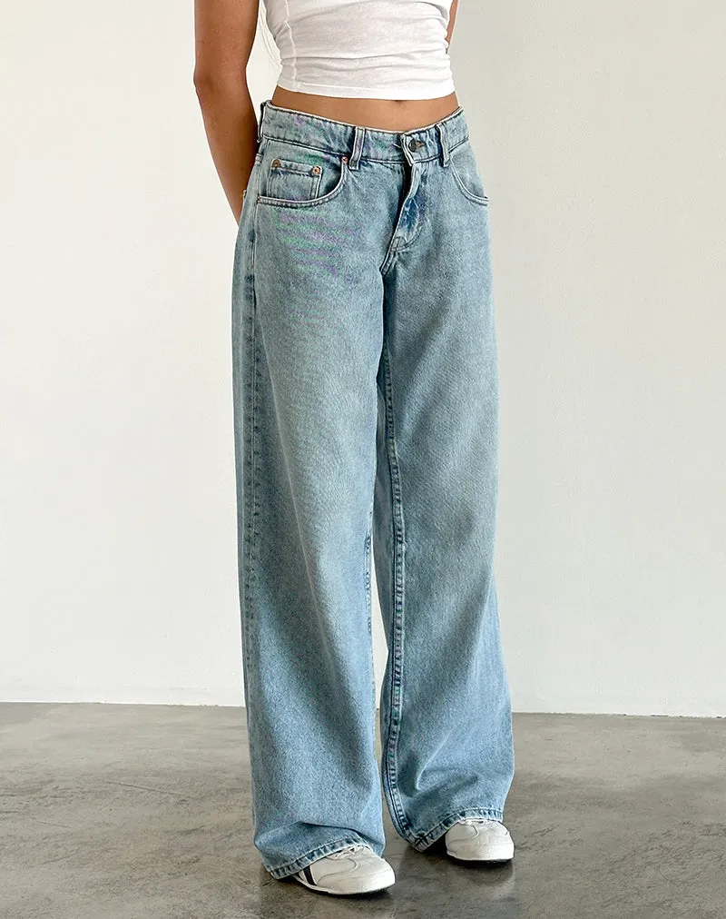Saga Vibe Roomy Extra Wide Low Rise Jeans in Washed Blue Green