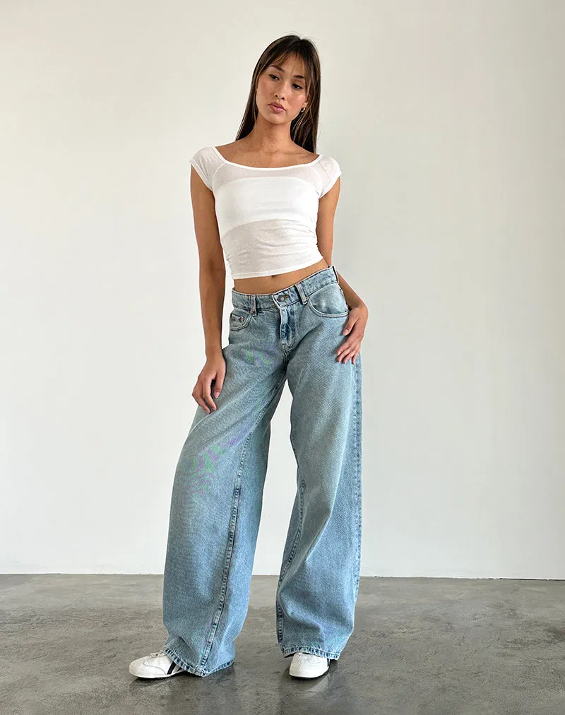 Roomy Extra Wide Low Rise Jeans in Washed Blue Green Party Ready Drive Core