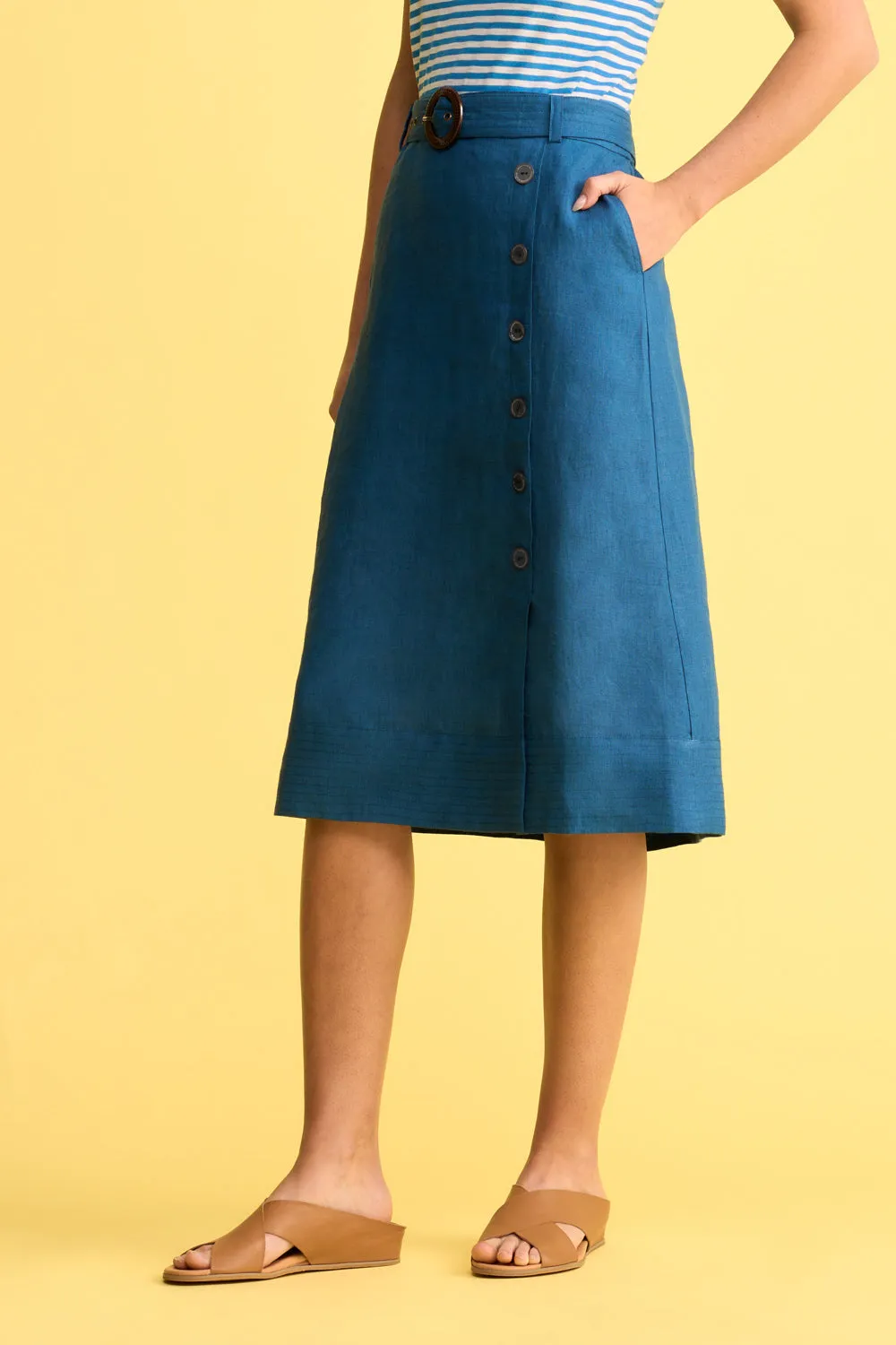 Belted Linen Skirt - Navy Cross Dye Neutral Tones