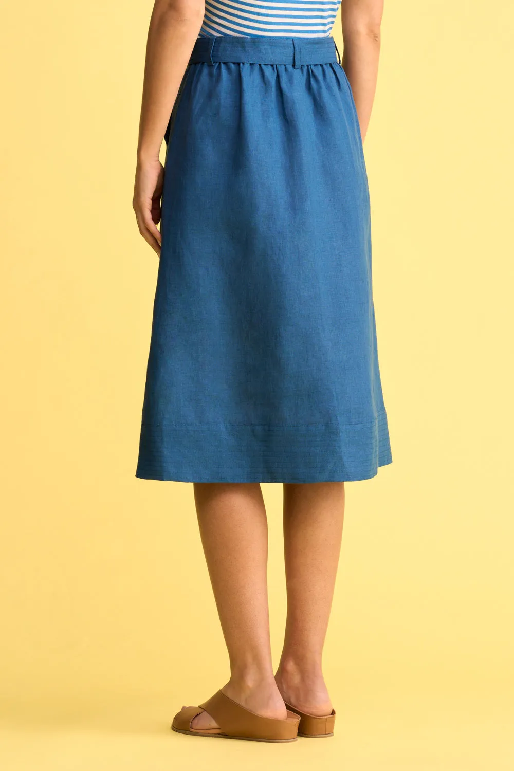 Belted Linen Skirt - Navy Cross Dye Maxi length Basic Layers