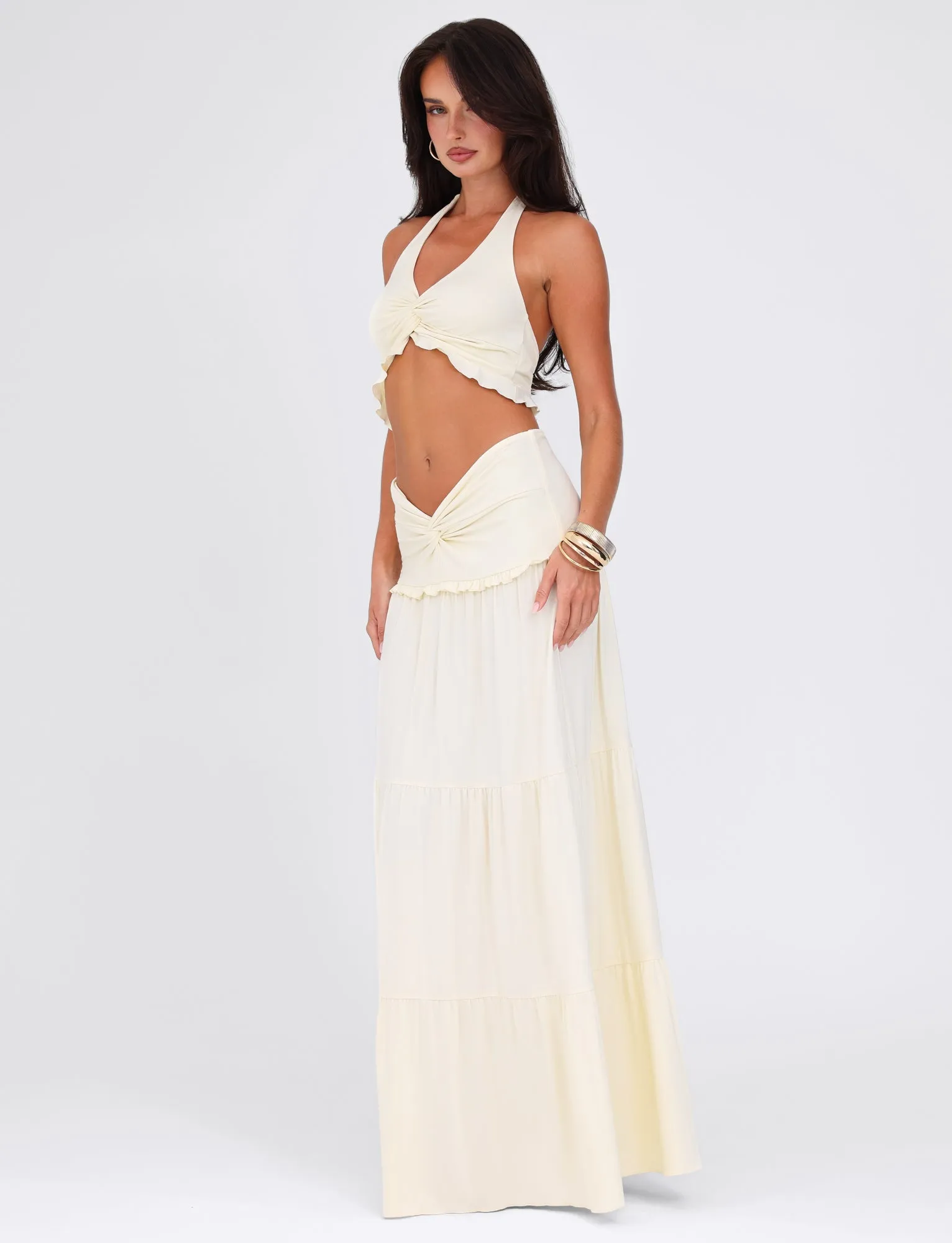 KATYA MAXI SKIRT - WHITE : CREAM Runway Inspired Slim Fit Band