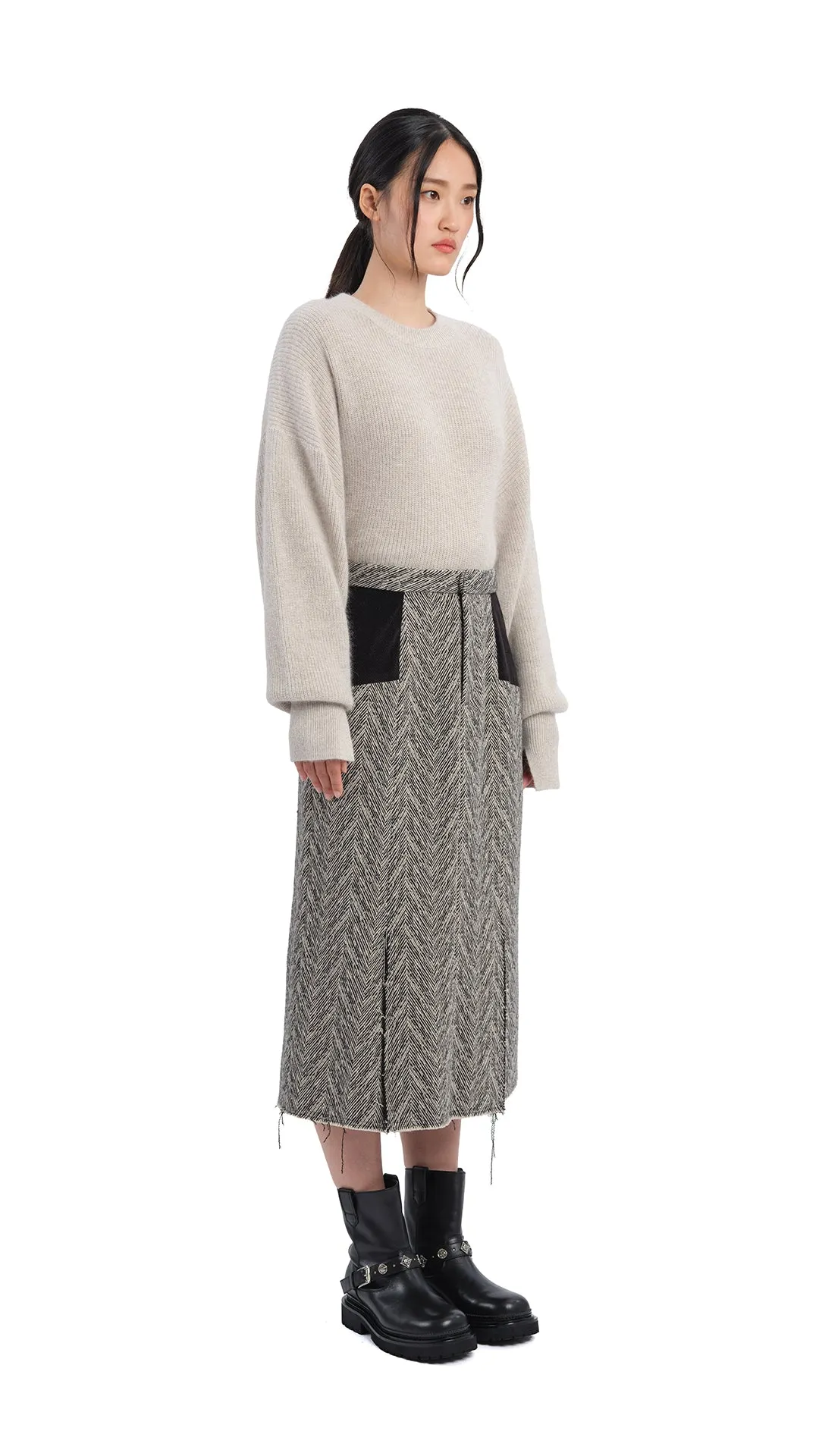 Herringbone Pencil Skirt Comfort Mood