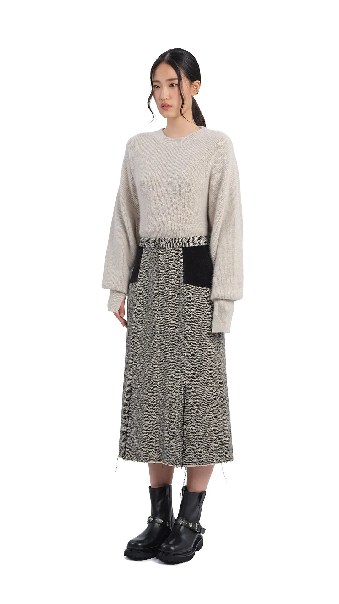 Herringbone Pencil Skirt Sleek Flow