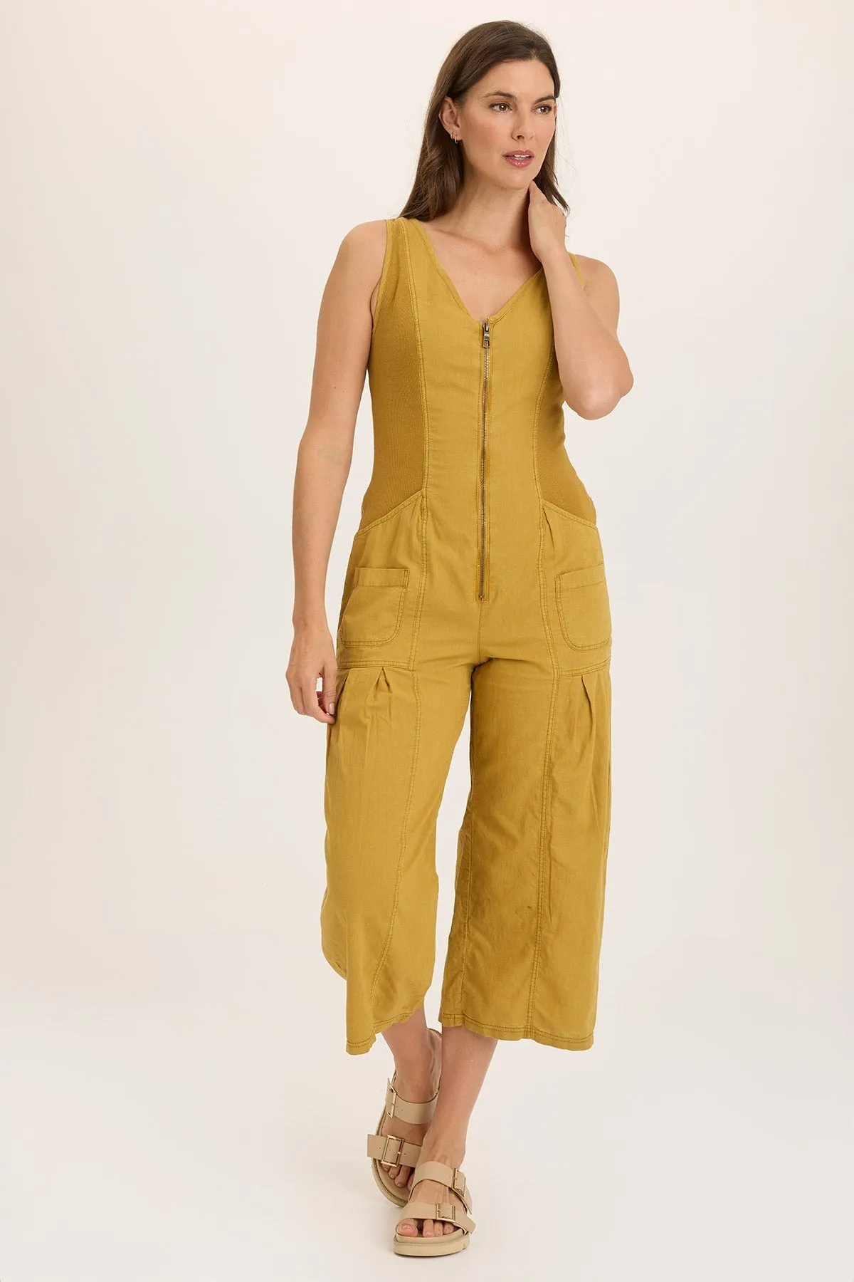 Linen Macgowan Wide Leg Cargo Jumpsuit Light Wool