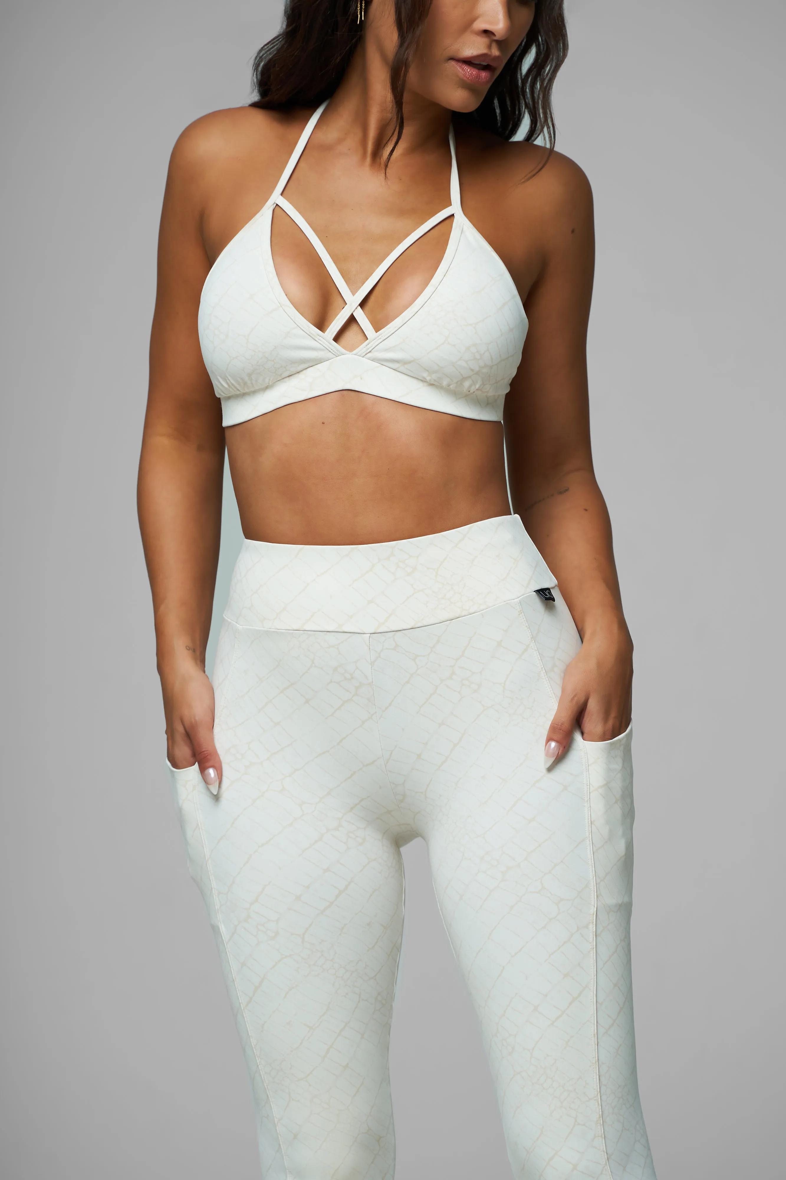 Cream Croc Pocket Legging SnagProofMaterial Office Glam