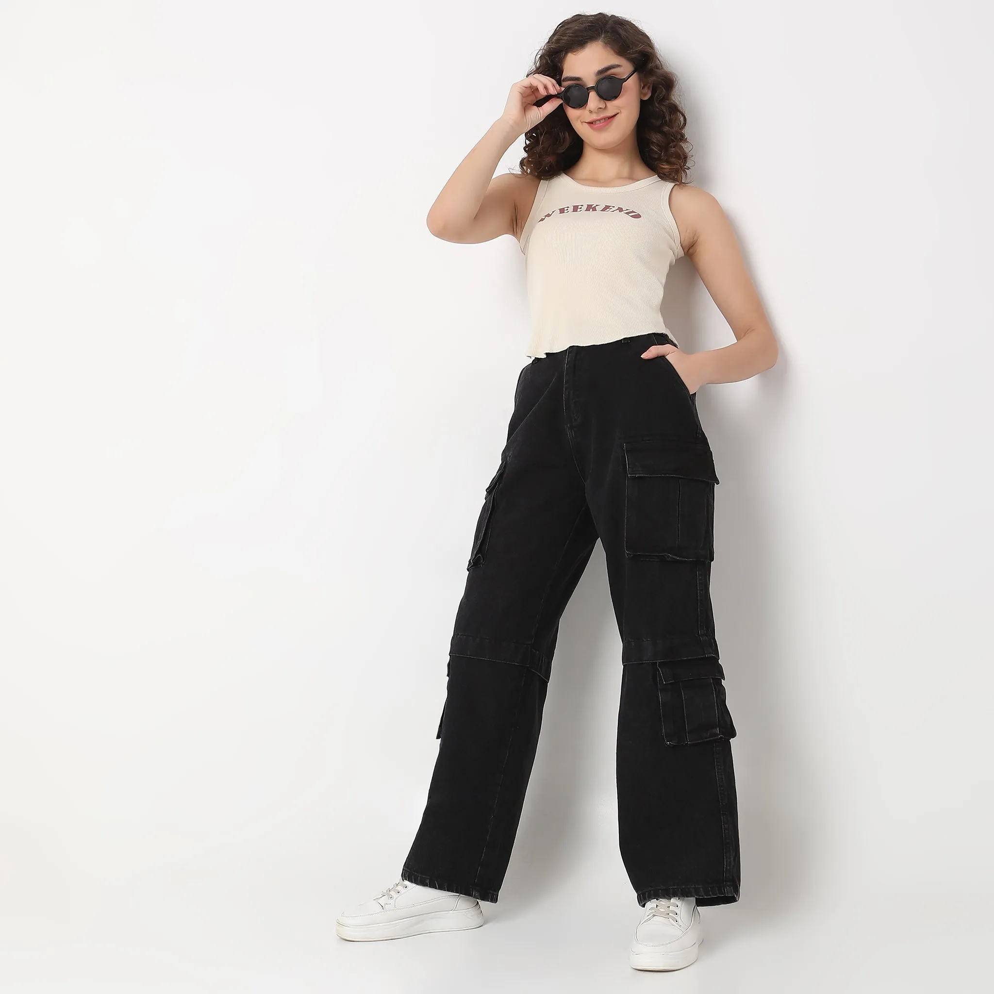 Cargo Fit High Rise Jeans Cool Nylon Chic Fit