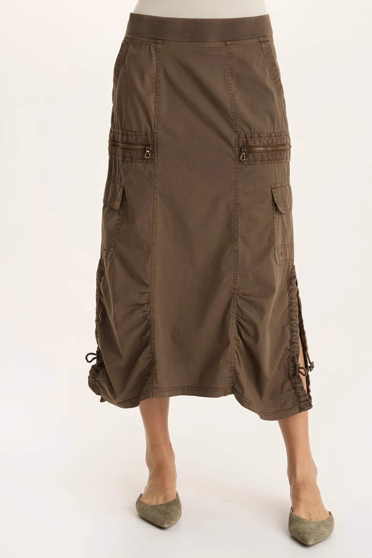 Shea Ruched Detail Cargo Midi Skirt Boho Free