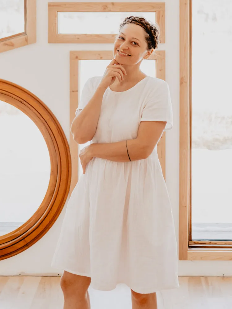 Serenade Dress - White Gauze SlipResistantWaistband Peace Glow