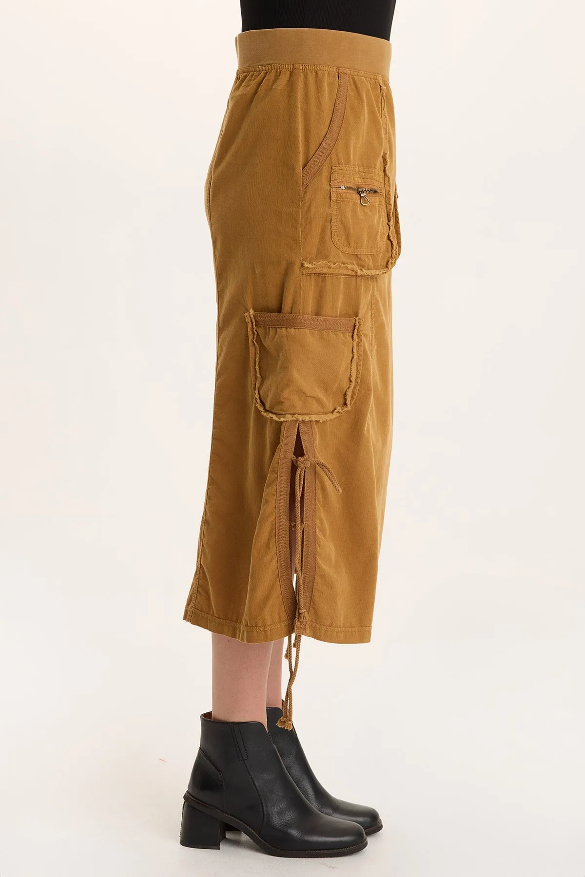 Fine Weave AbrasionResistantThread Sisu Corduroy Adjustable Cargo Midi Skirt
