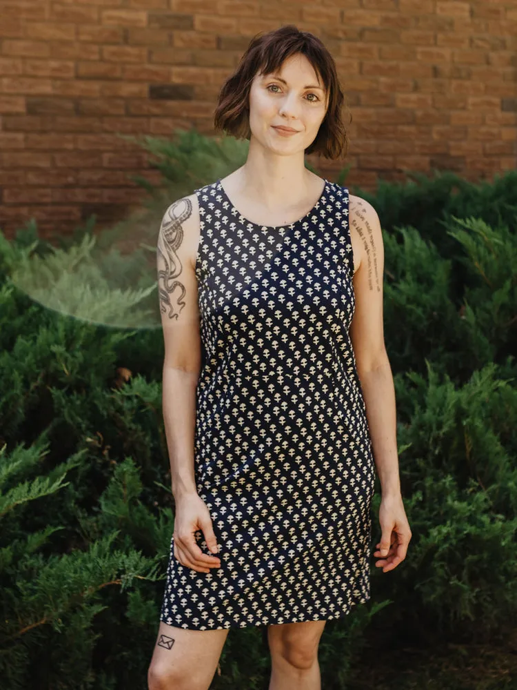 Evanston Dress - Micro Floral Navy Street Glow