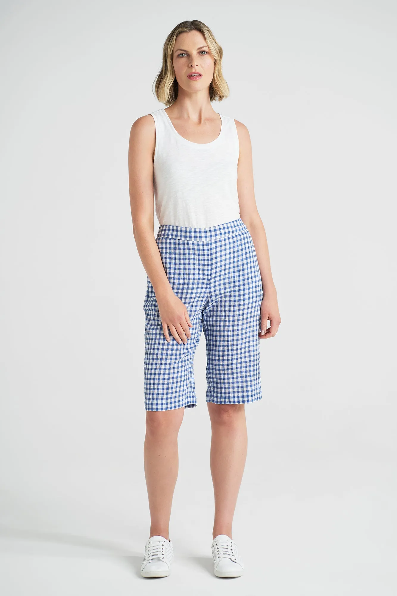 Cotton Gingham Short - Blue Gingham Stain Repellent Treatment
