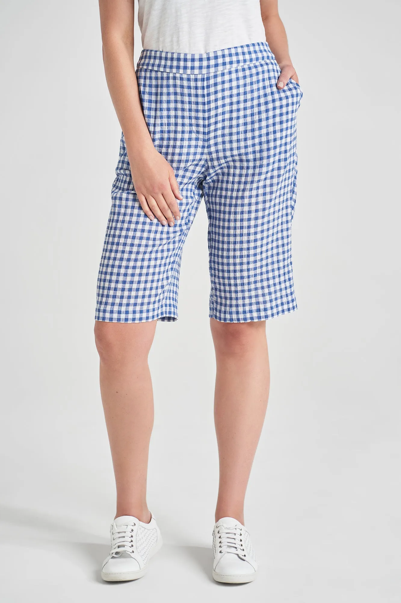 Cotton Gingham Short - Blue Gingham Noise Free Fabric