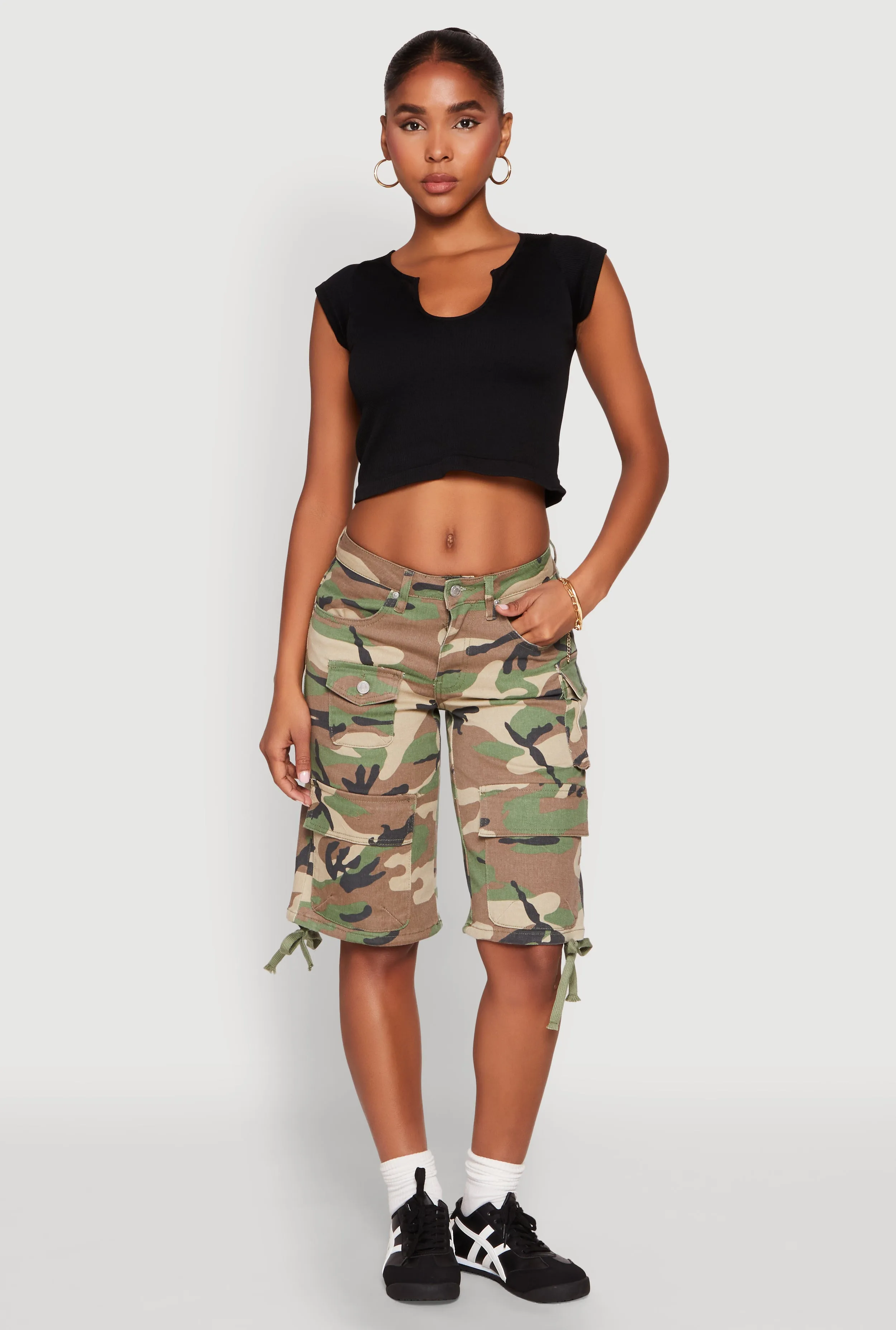 Almost Famous Denim Camo Cargo Shorts Hand washable Quick Pocket Access