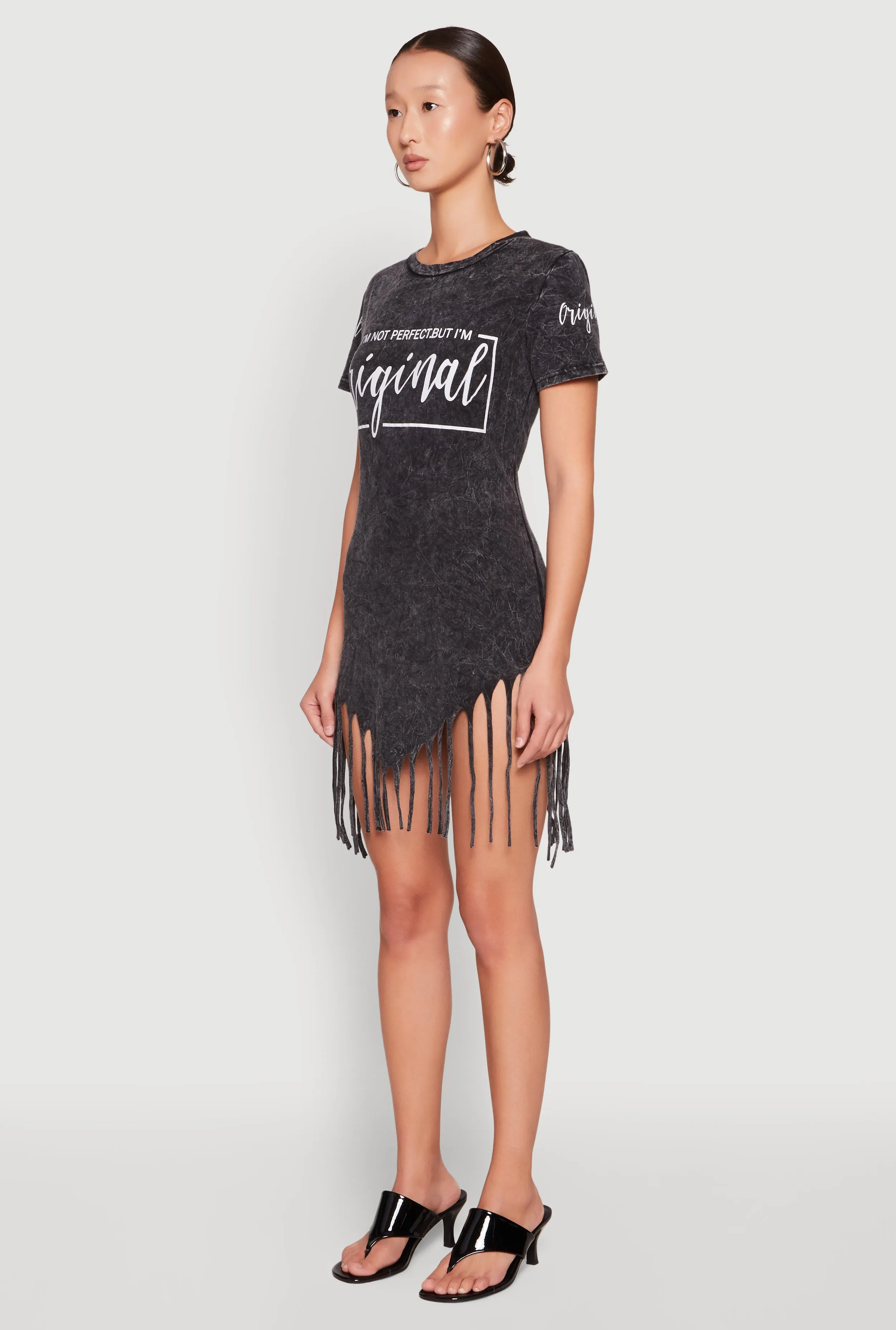 Bright-colored mini Comfortable date night mini Mineral Wash Im Not Perfect But Im Original Fringe Dress