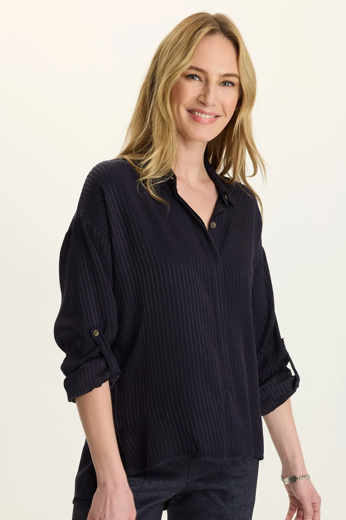 Flexible Material Aeson Relaxed-Fit Stripe Button-Up