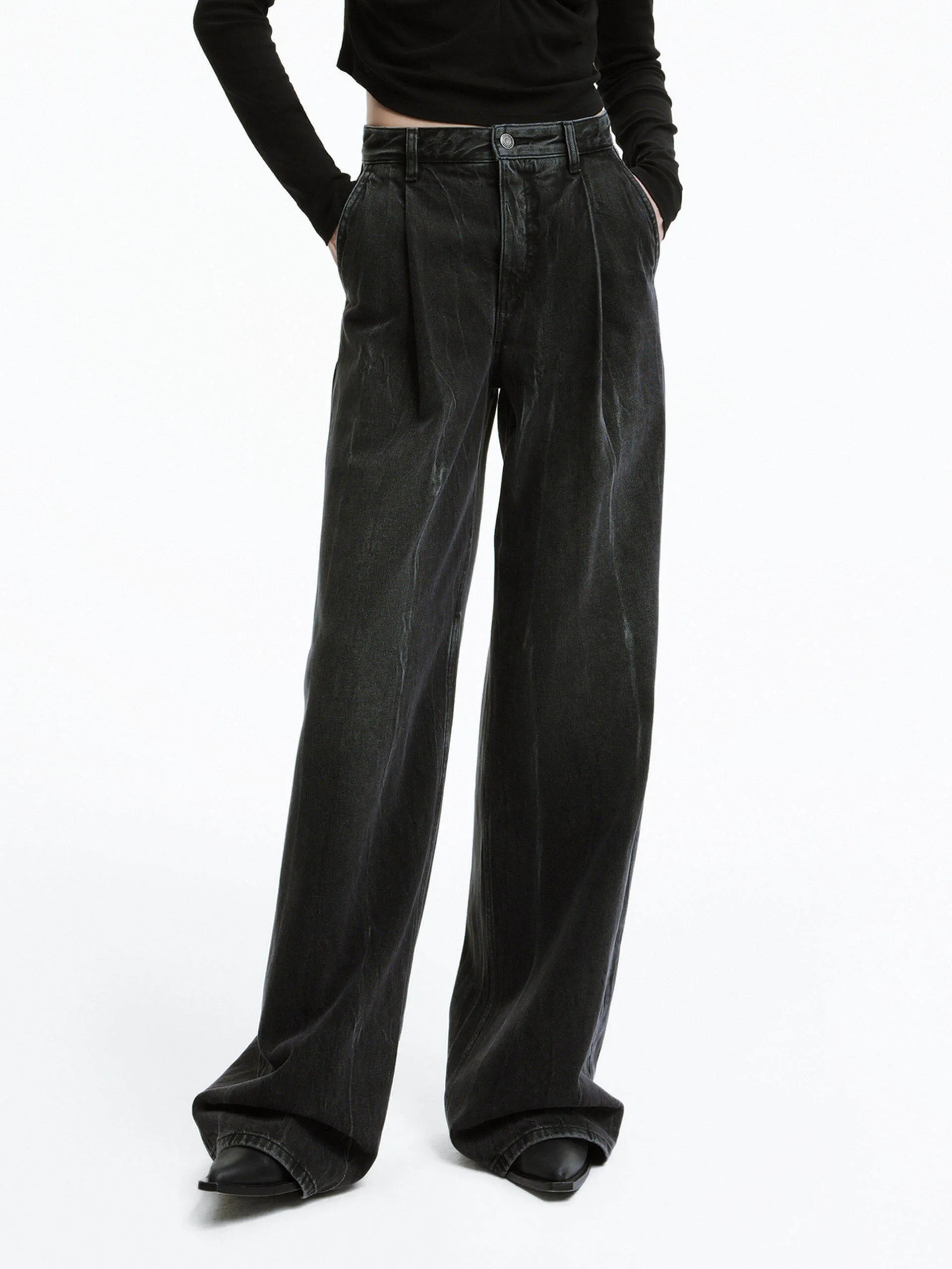 Wide Leg Pleated Jeans Active Fit Travel Ease